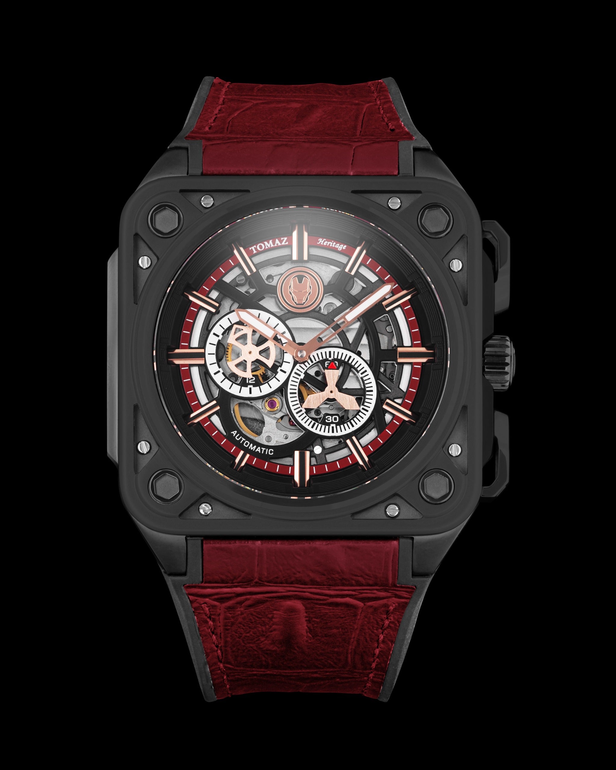 Marvel Iron Man TW039-CD1 (Metal/Merah) dengan Silikon Merah dan Tali Buluh Kulit