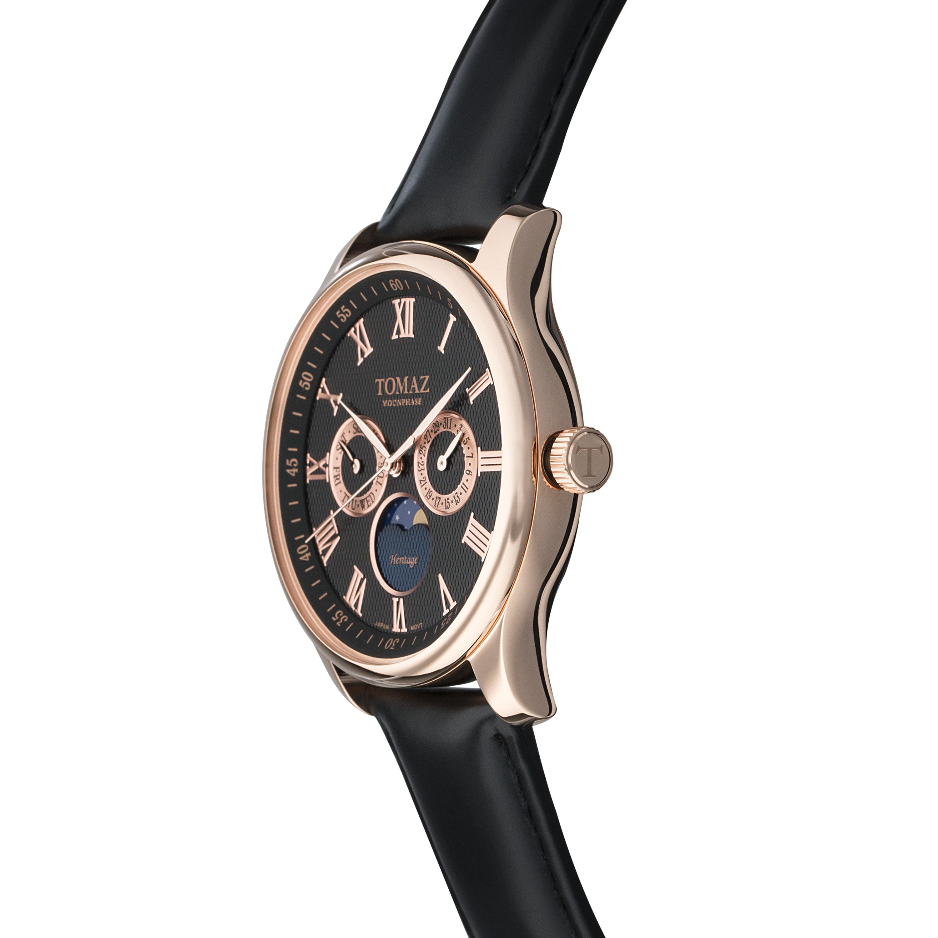 Tomaz Men's Watch TQ003M-D2 (Rose Gold/Black) Black Leather Strap