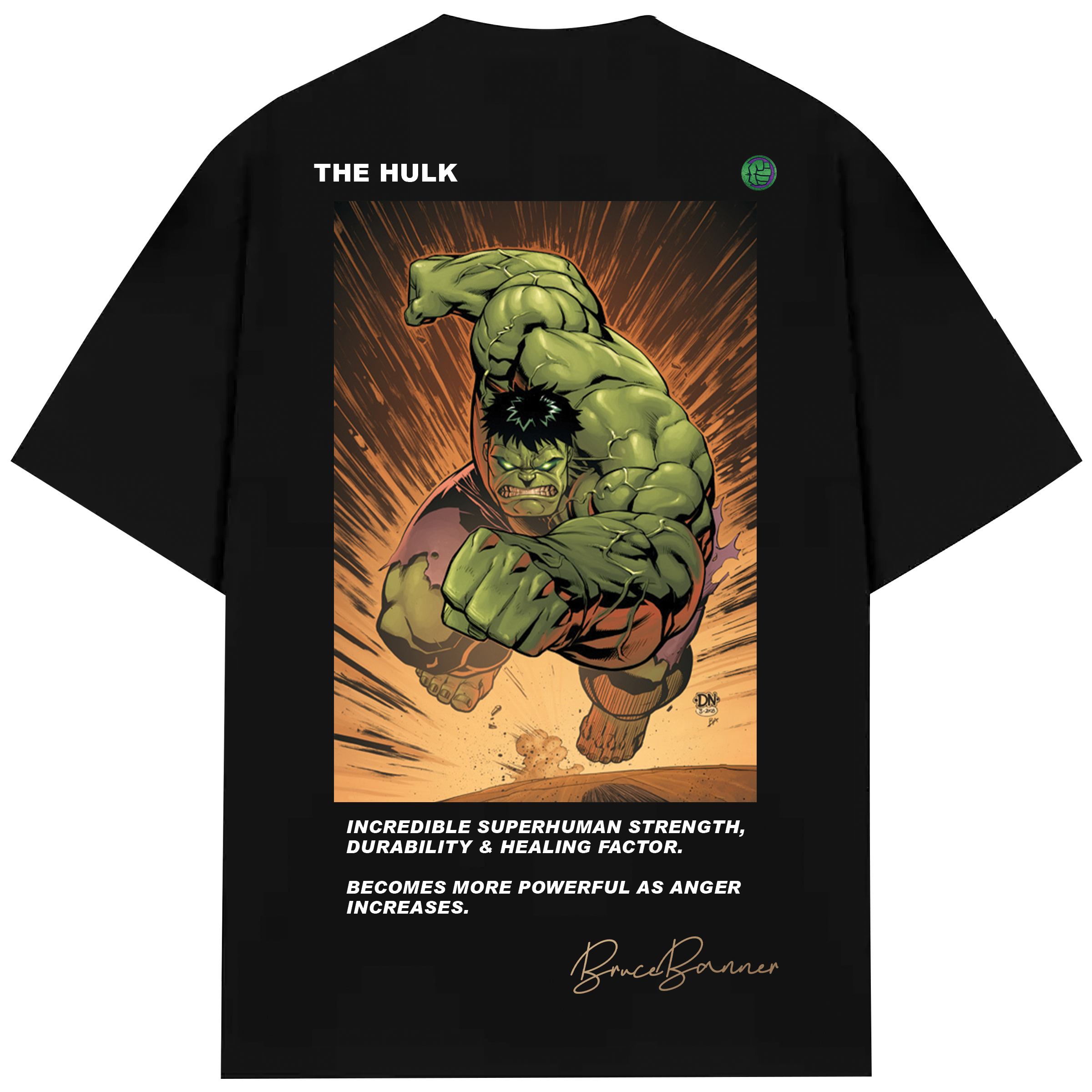 Turbo Hulk CC-1268 T-shirt bersaiz lebih (Hijau/Oren)