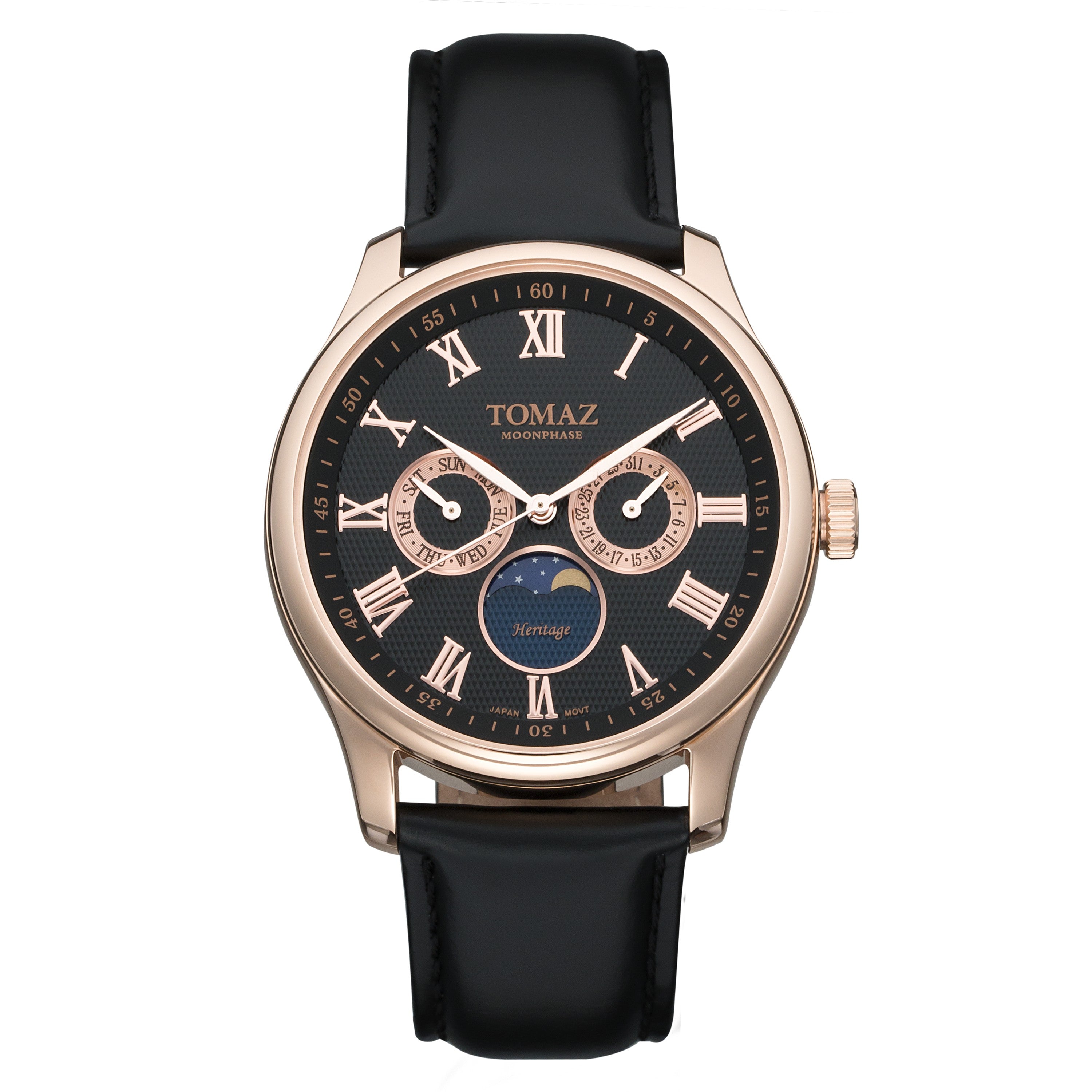 Tomaz Men's Watch TQ003M-D2 (Rose Gold/Black) Black Leather Strap