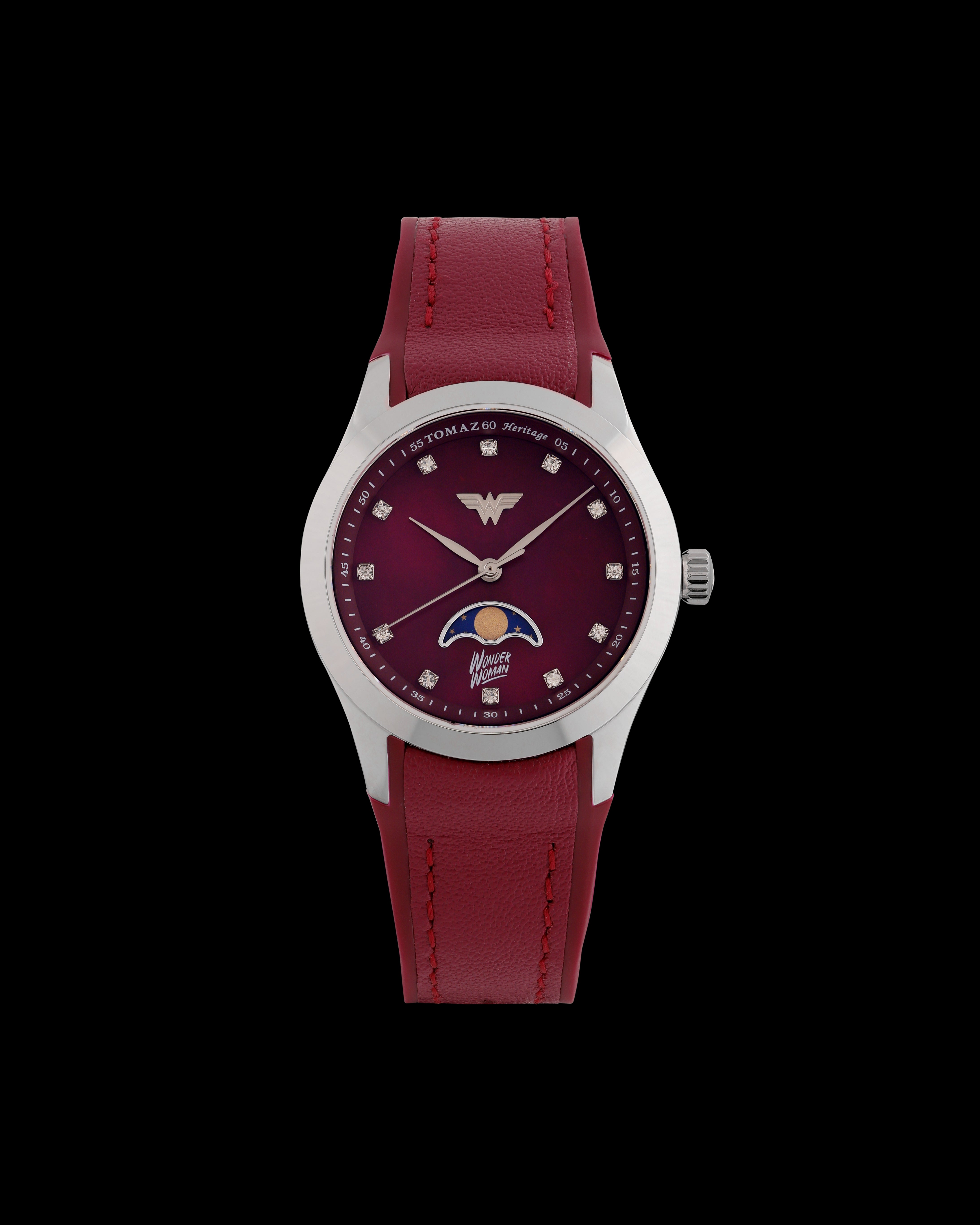 DC Wonder Woman G10L-AD1 (Perak/Maroon) dengan Tali Kulit Getah Maroon