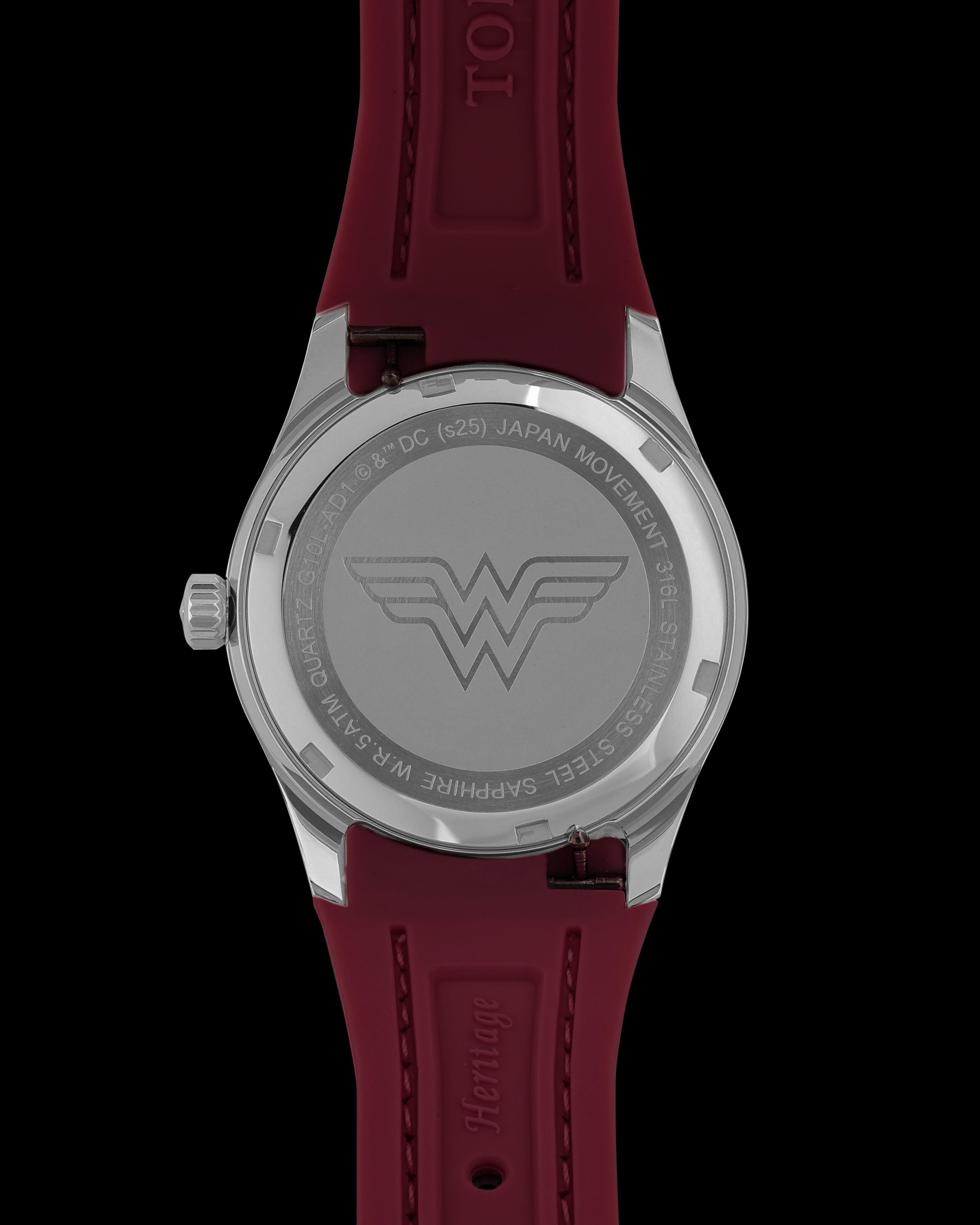 DC Wonder Woman G10L-AD1 (Perak/Maroon) dengan Tali Kulit Getah Maroon