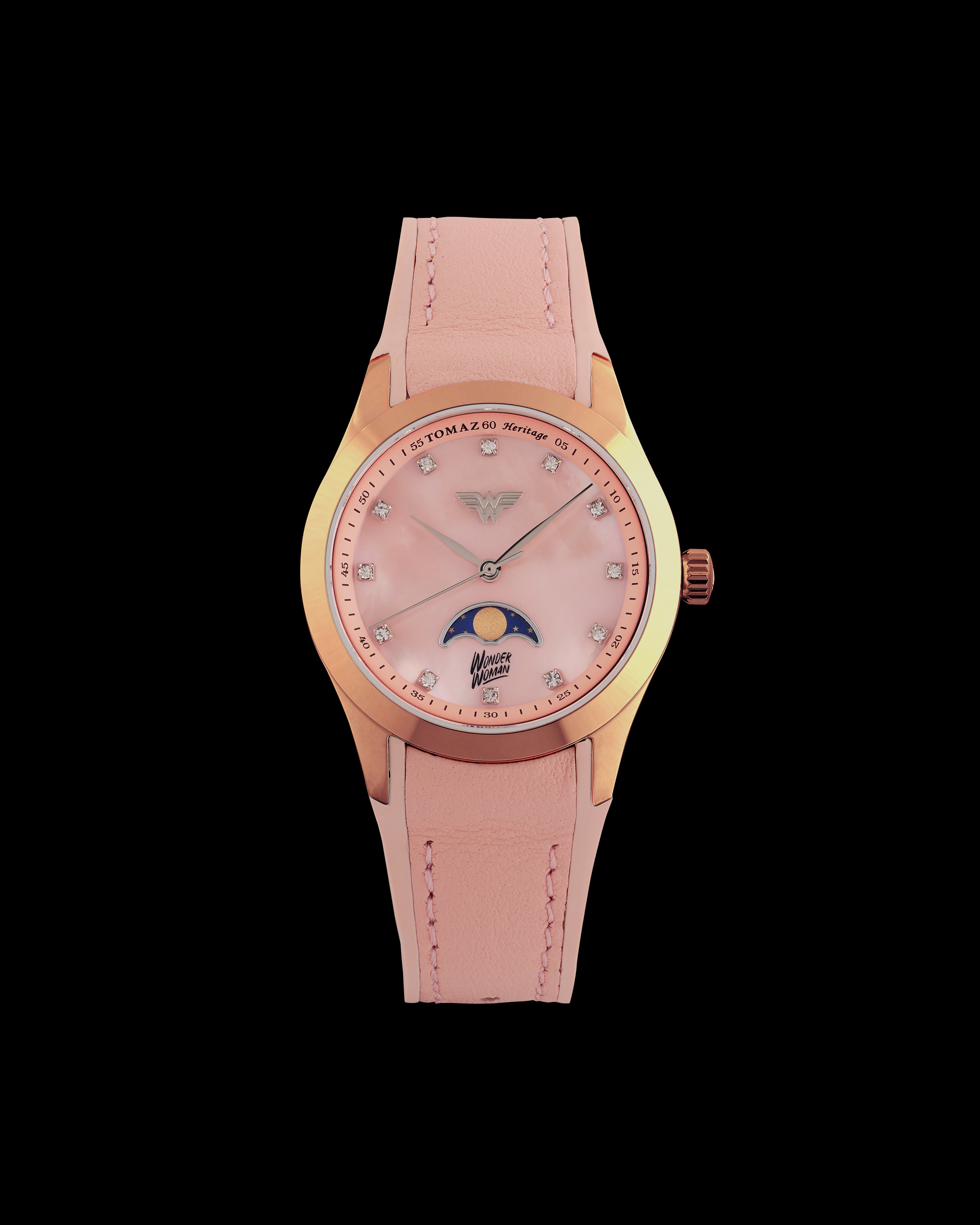 DC Wonder Woman G10L-AD2 (Rosegold/Light Pink) dengan Tali Kulit Getah Merah Jambu Muda