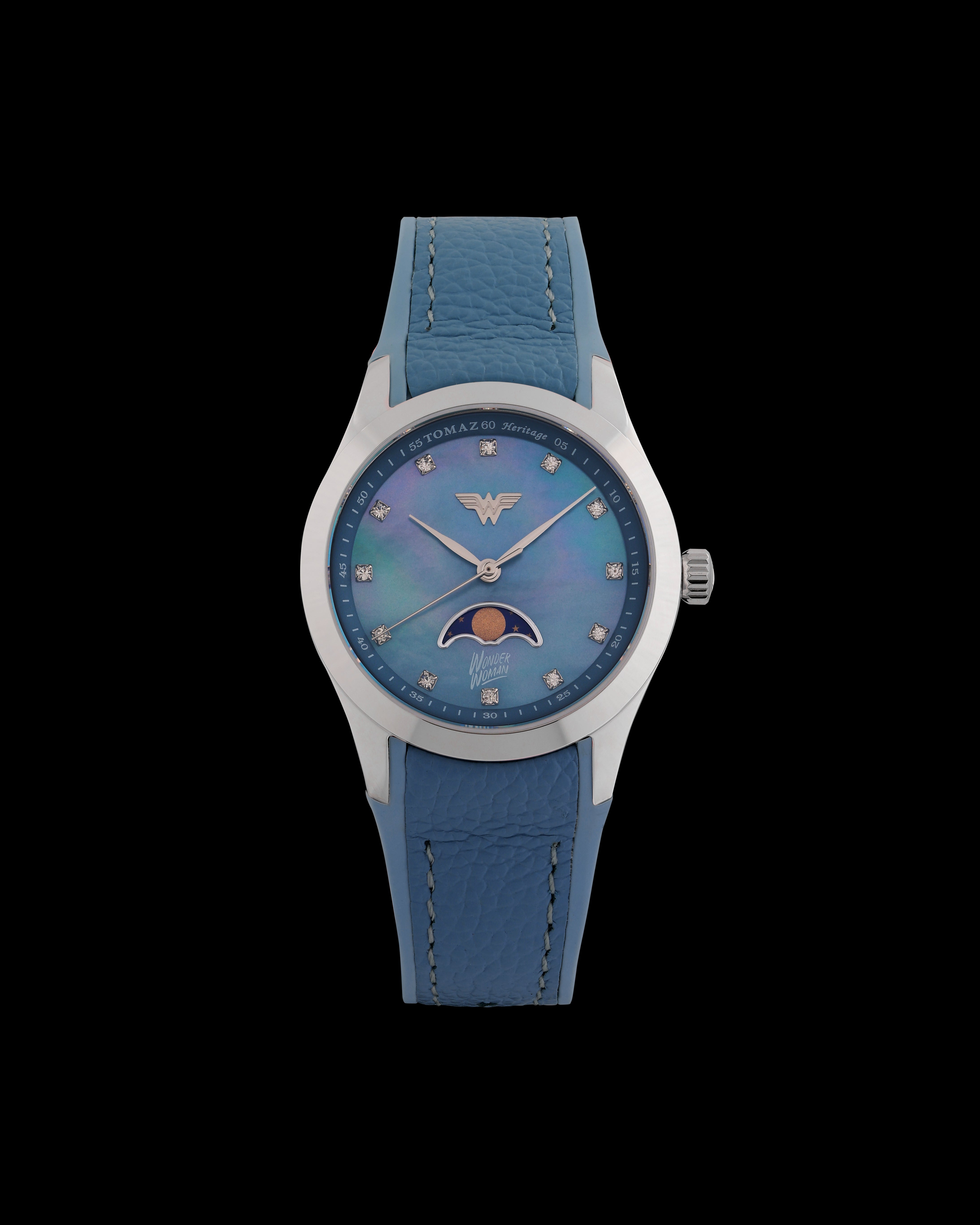 DC Wonder Woman G10L-AD4 (Silver/Light Blue) with Light Blue Rubber Leather Strap
