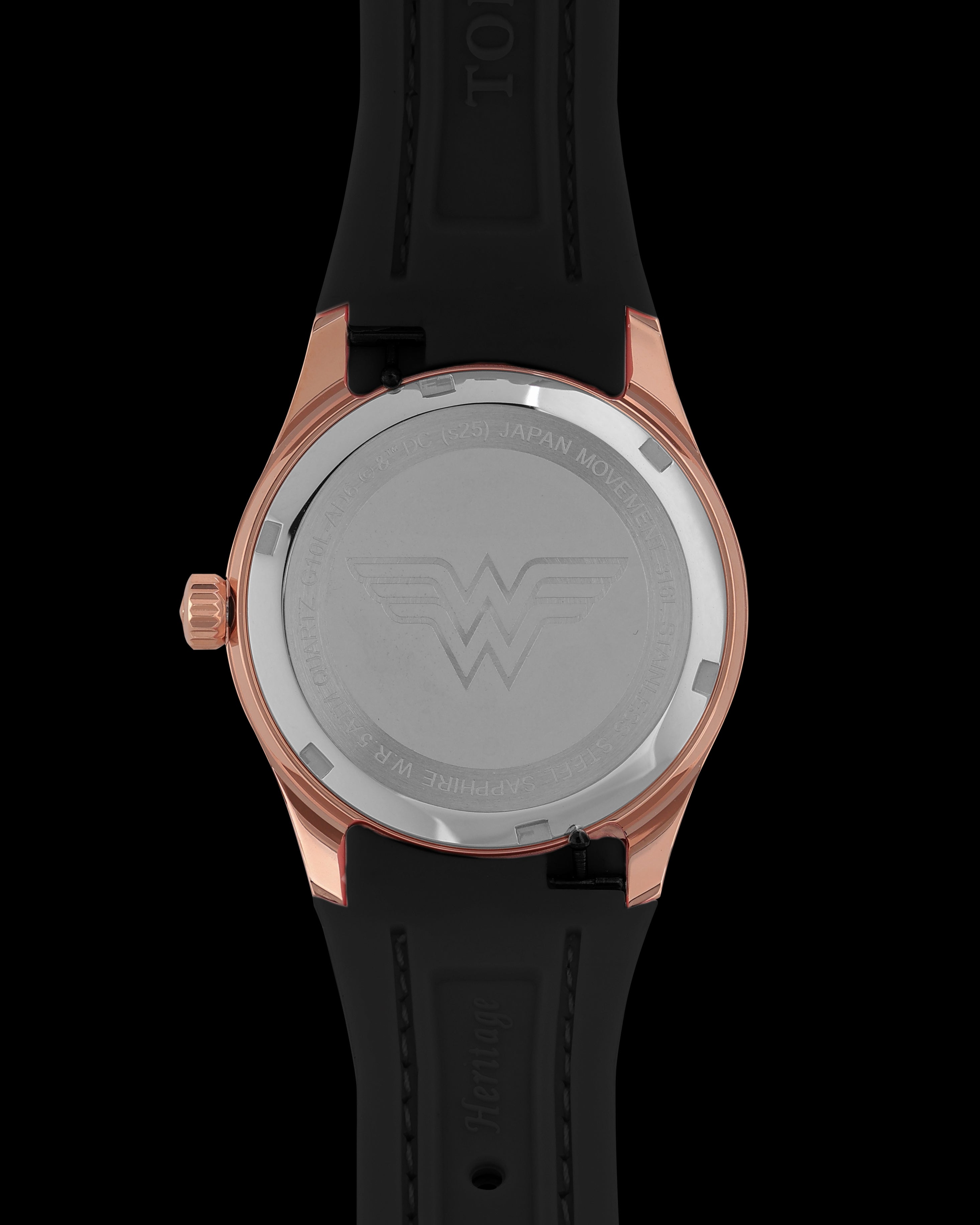DC Wonder Woman G10L-AD6 (Rosegold/Hitam) dengan Tali Kulit Getah Hitam