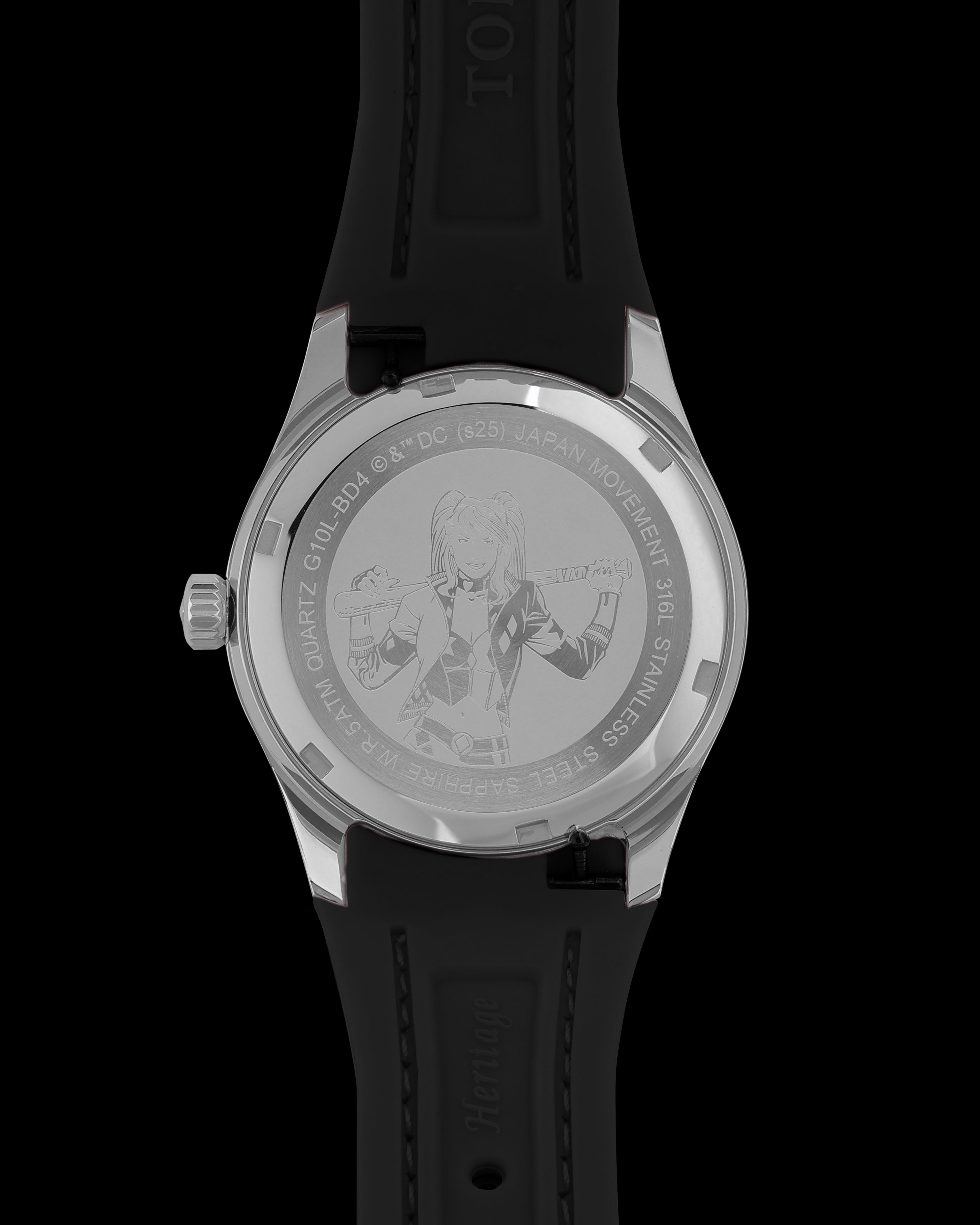 DC Harley Quinn G10L-BD4 (Perak/Hitam) dengan Tali Kulit Getah Hitam