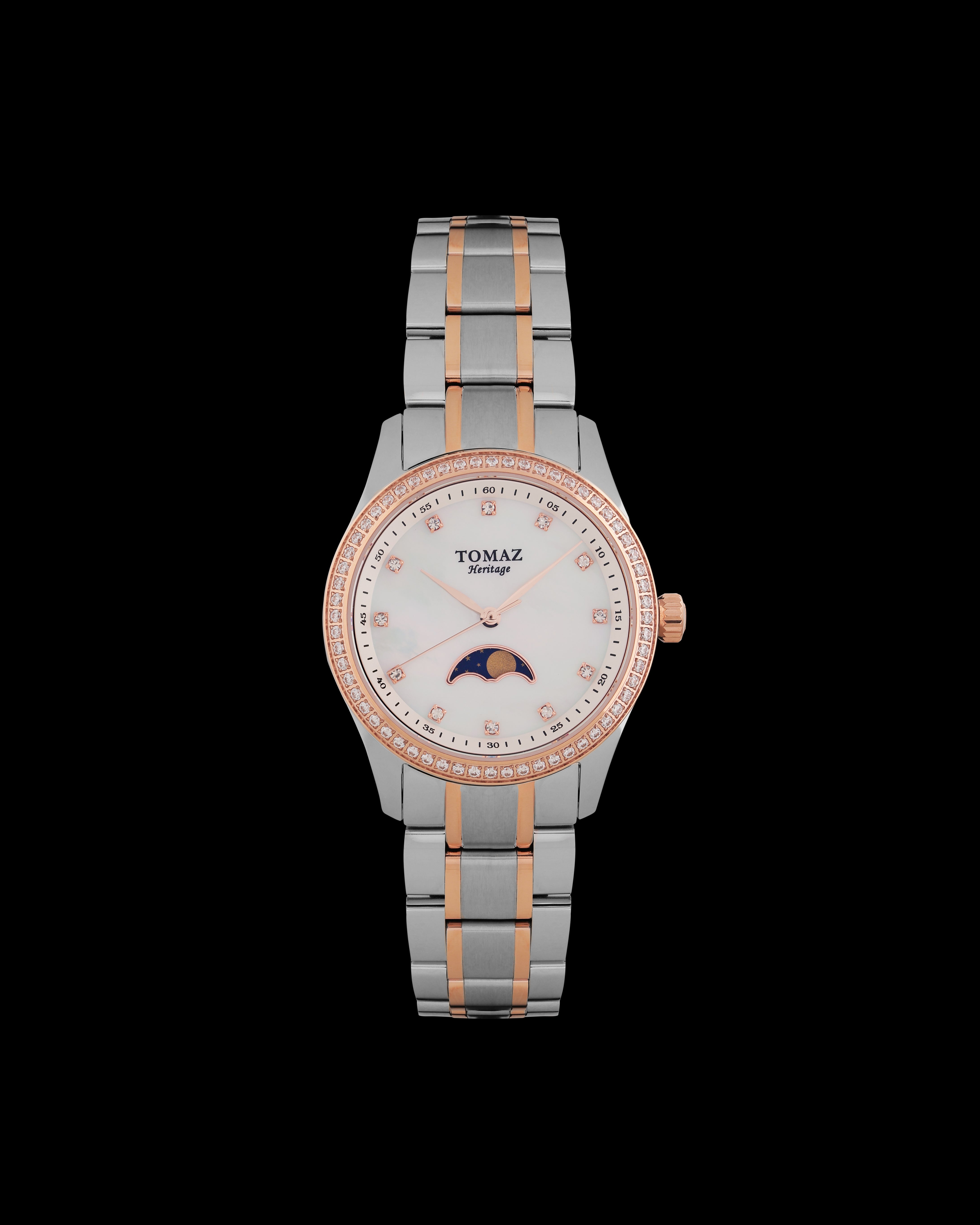 Tomaz G10L-DD5 Fasa Bulan (Perak/Rosegold/Putih) dengan Kristal dan Keluli Tahan Karat Perak