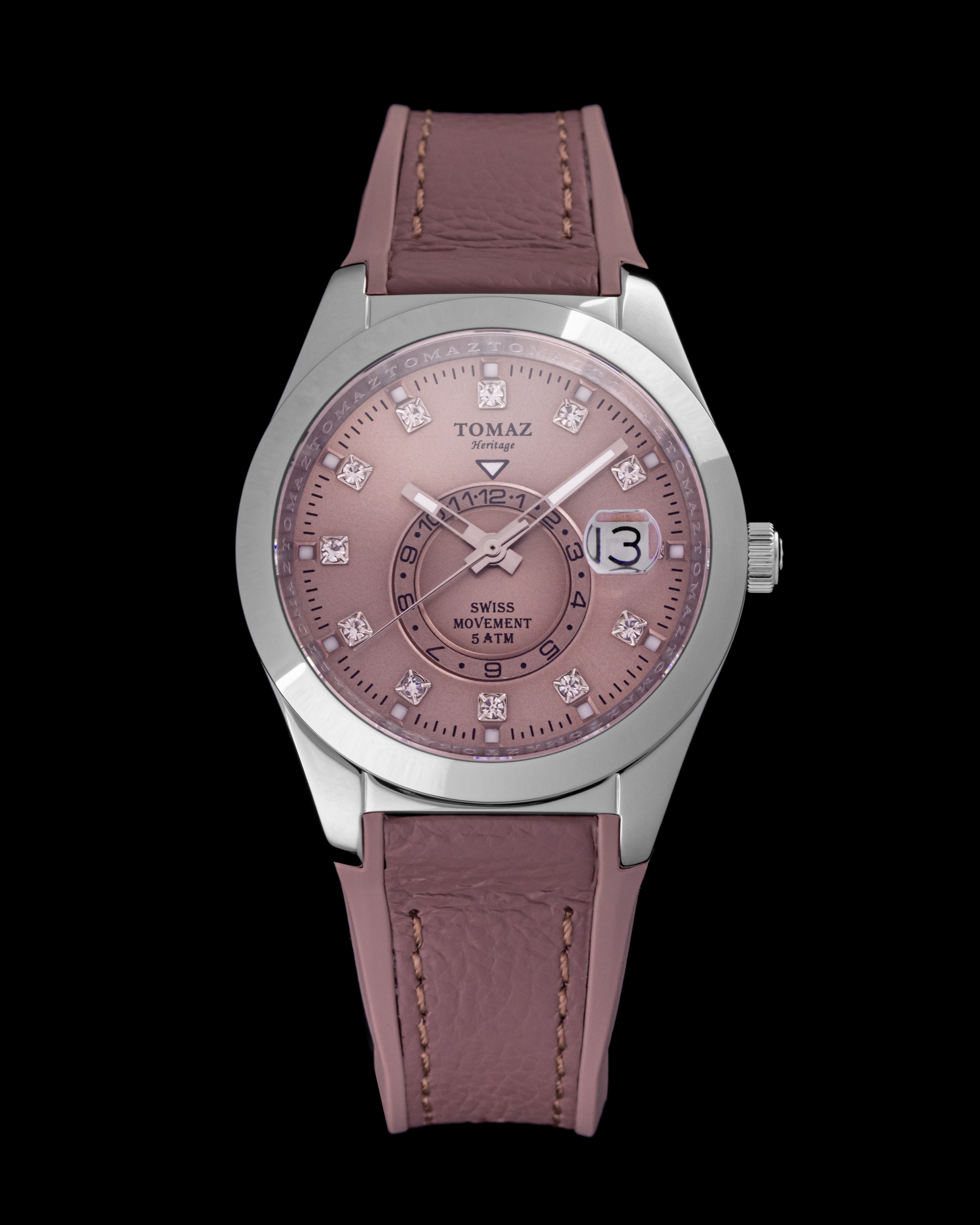 Jam Tangan Wanita Tomaz G4L-CD11 (Perak/Coklat) dengan Tali Kulit Getah Kristal dan Perang