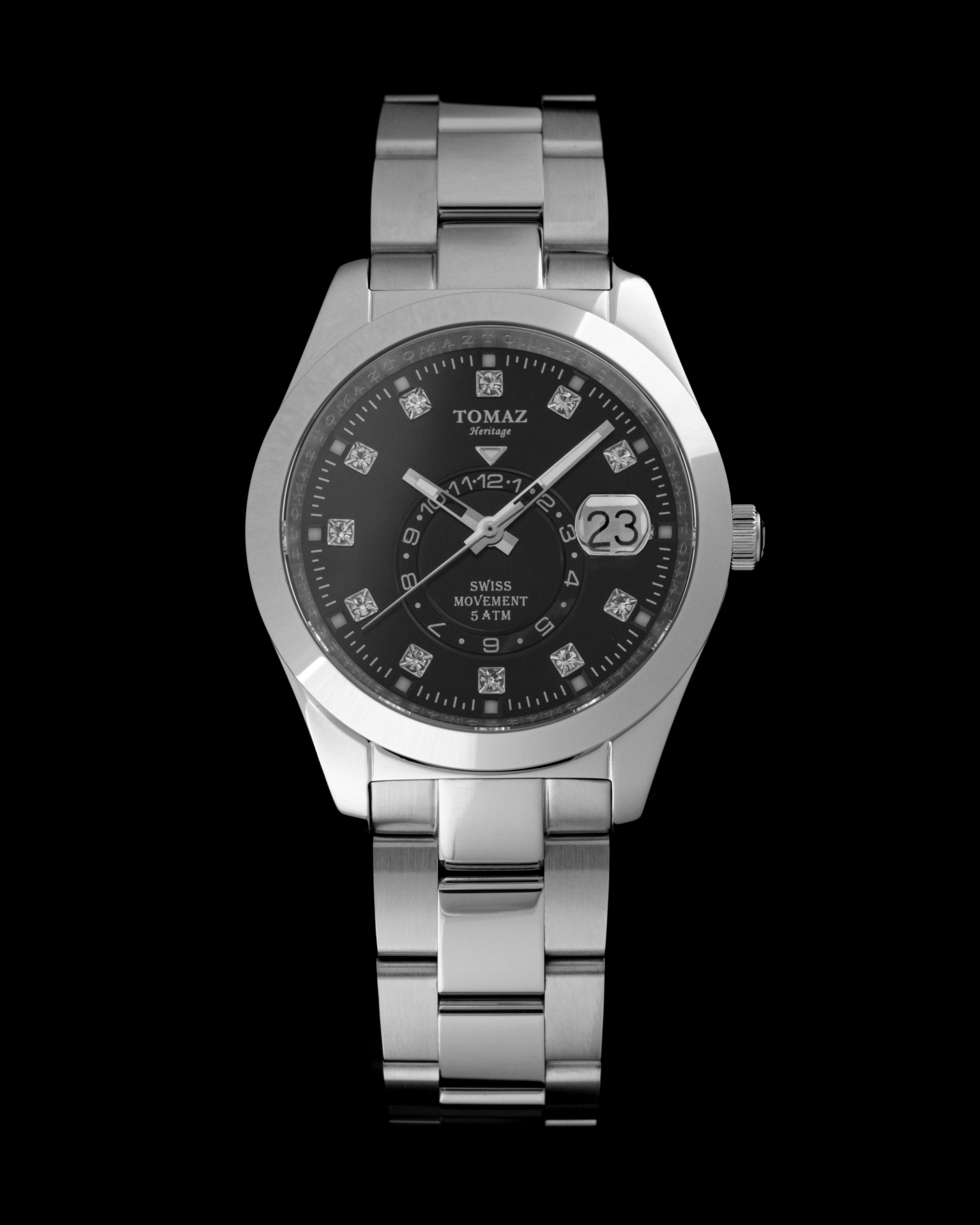 Tomaz Ladies Watch G4L-CD4 (Silver/Black) with Crystal and Silver Stainless Steel