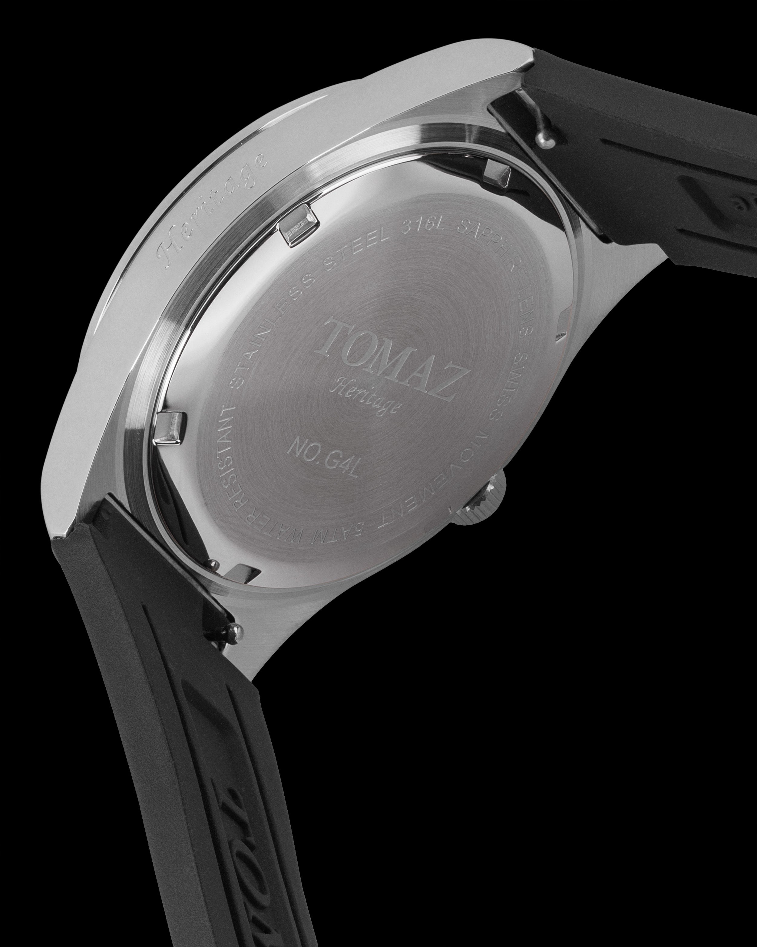 Tomaz G4L-D22 (Perak/Hitam) dengan Tali Kulit Getah Hitam