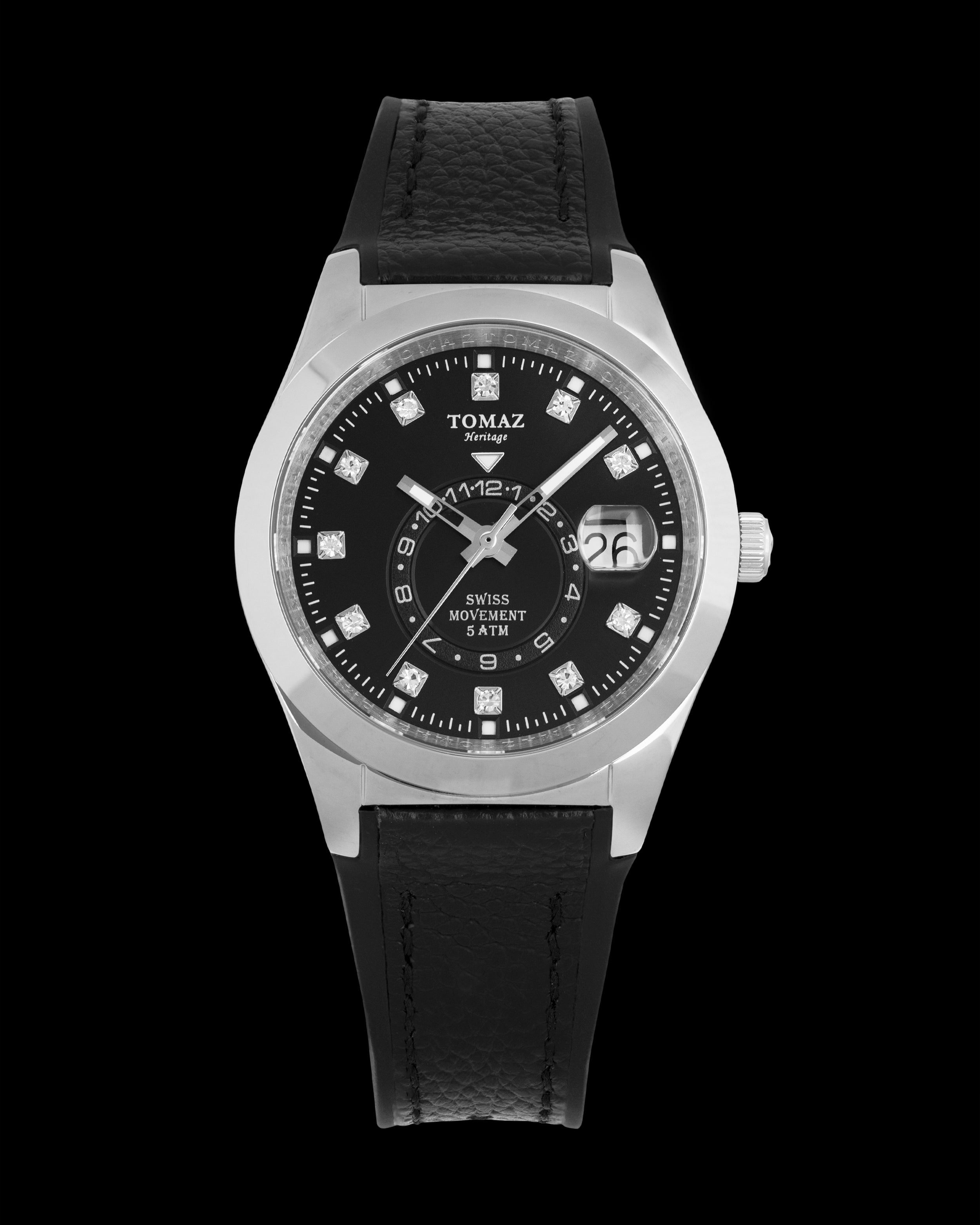 Tomaz G4L-D22 (Perak/Hitam) dengan Tali Kulit Getah Hitam