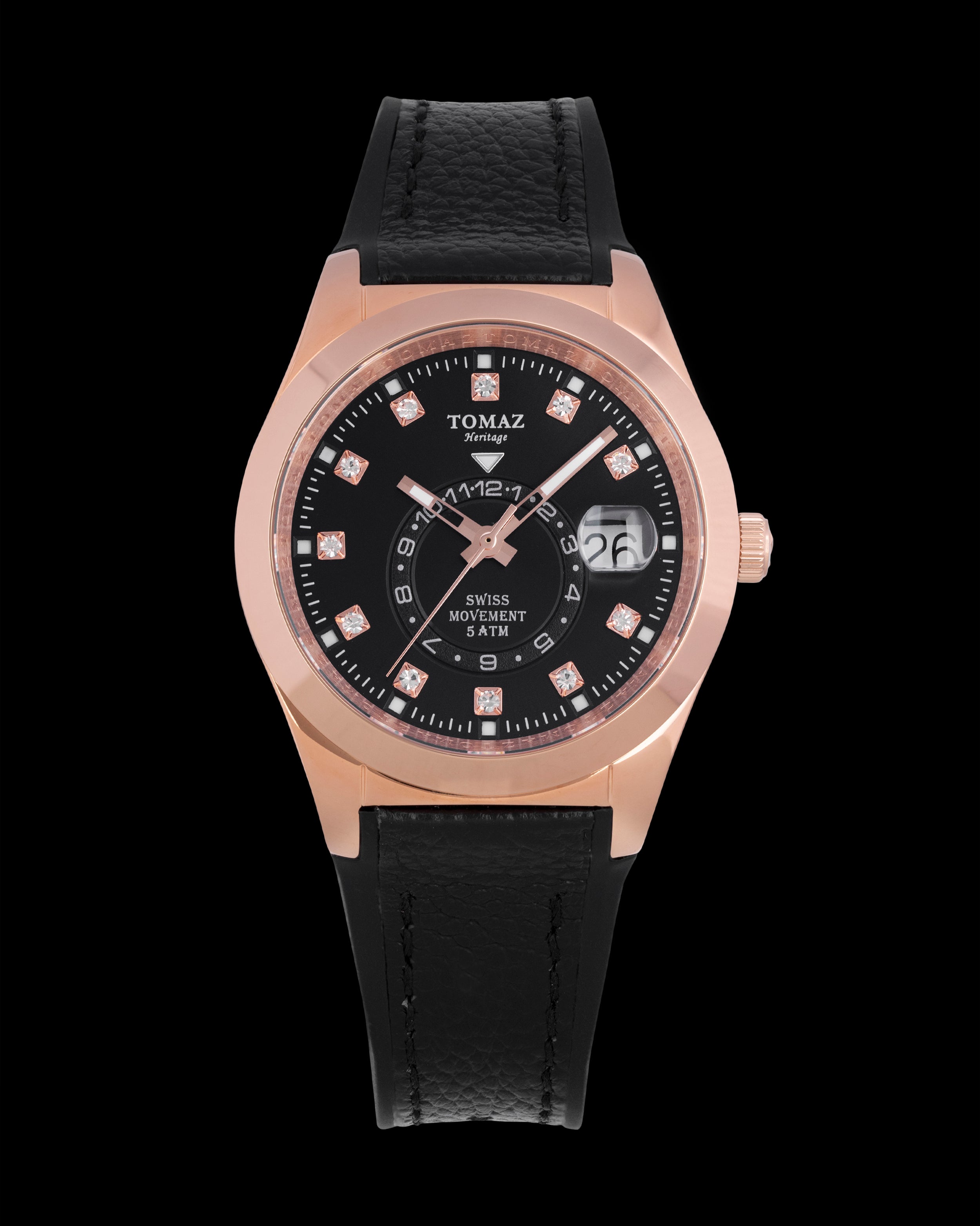 Jam Tangan Wanita Tomaz G4L-D9 (Rosegold/Hitam) dengan Tali Kulit Getah Hitam