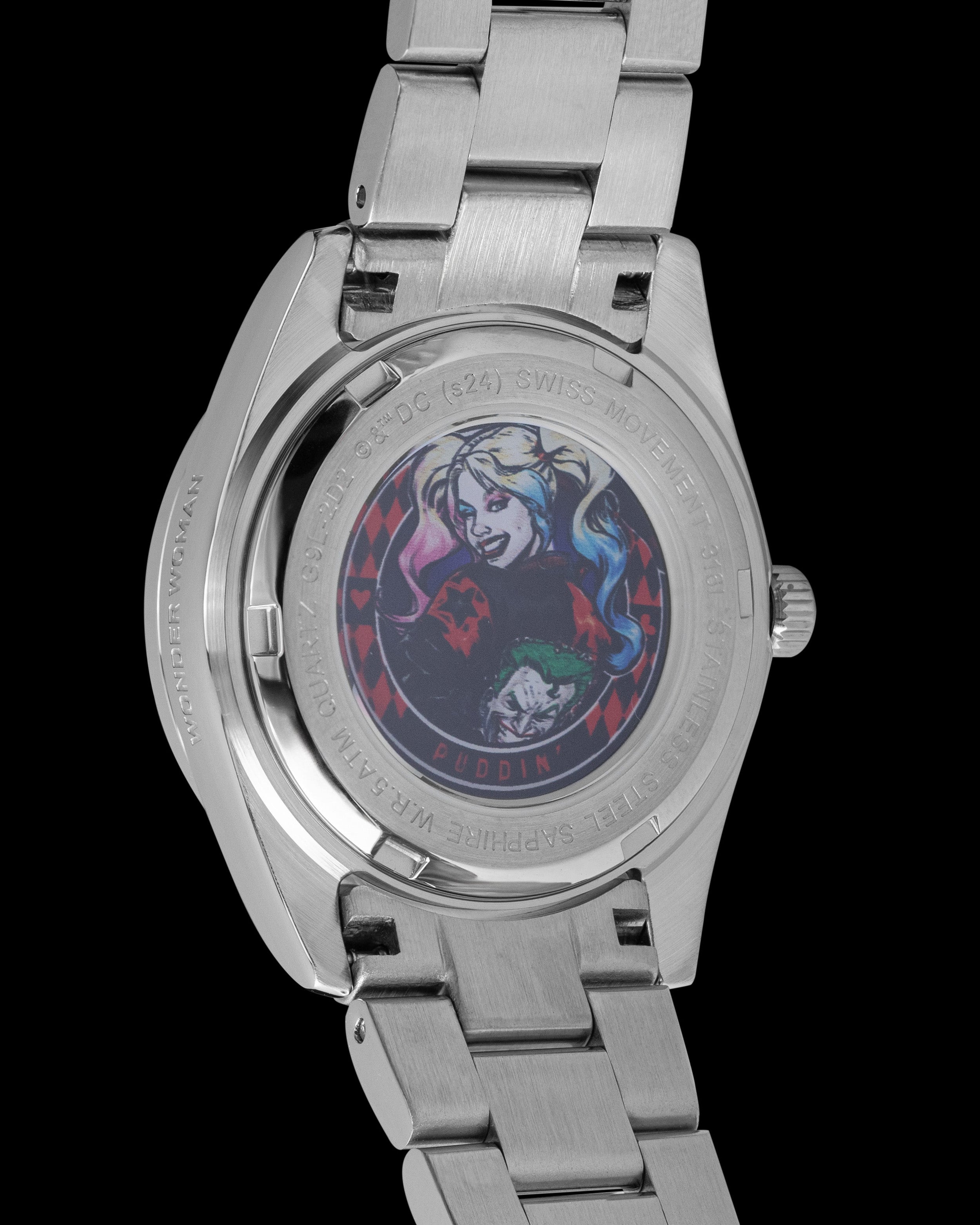 DC Harley Quinn G9L-2D2 (Perak/Merah Jambu Muda) dengan Kristal Putih (Keluli Tahan Karat Perak)