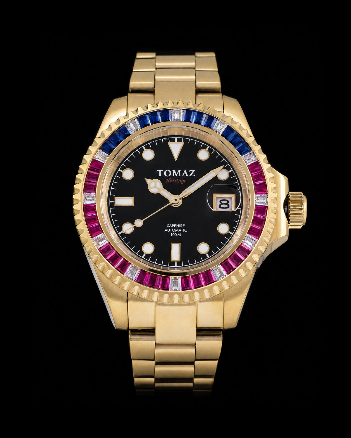 Tomaz Men's Watch GR01BS-D6 (Gold) with Blue Purple White Swarovski (Gold Stainless Steel)