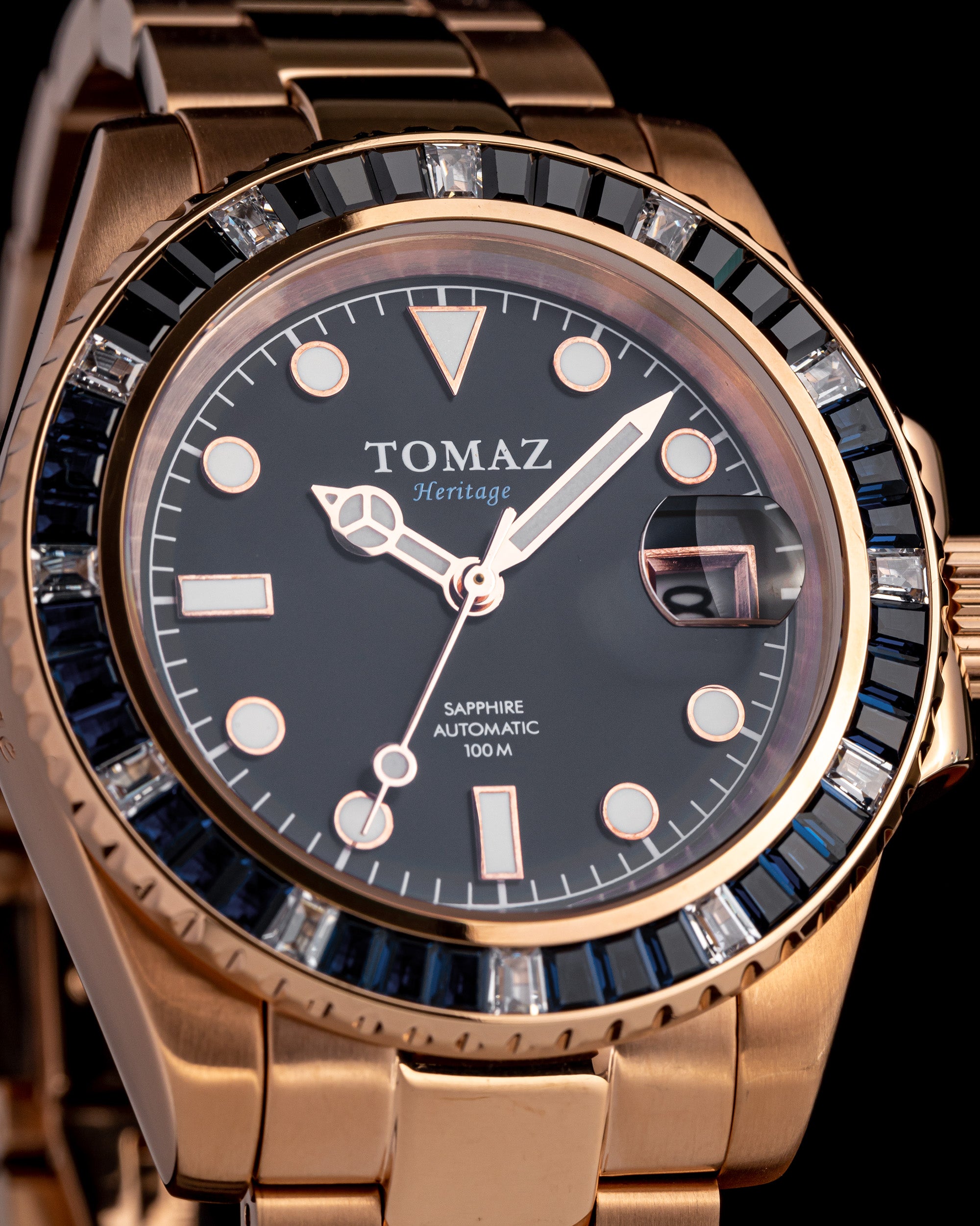 Tomaz Men's Watch GR01BS-D11 (Rosegold) with Black/Blue/White Crystal (Rosegold Stainless Steel)