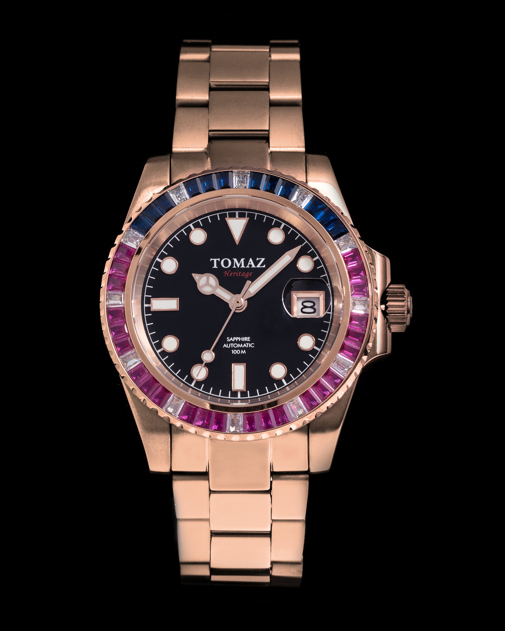 スワロフスキー　『Tomasino』 Tomaz Men's Watch GR01BS-D12 (Rosegold) with Purple Blue White Swarovs