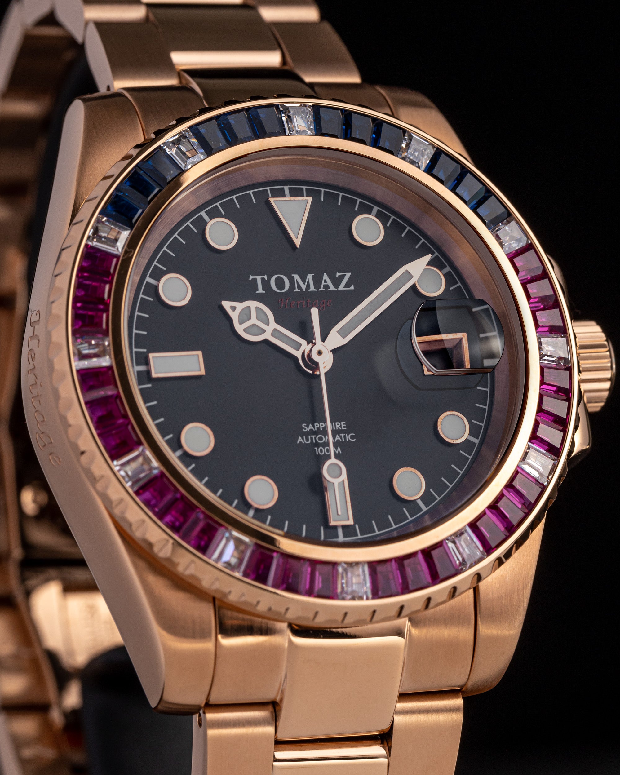 Tomaz Men's Watch GR01BS-D12 (Rosegold) with Purple Blue White Swarovski (Rosegold Stainless Steel)