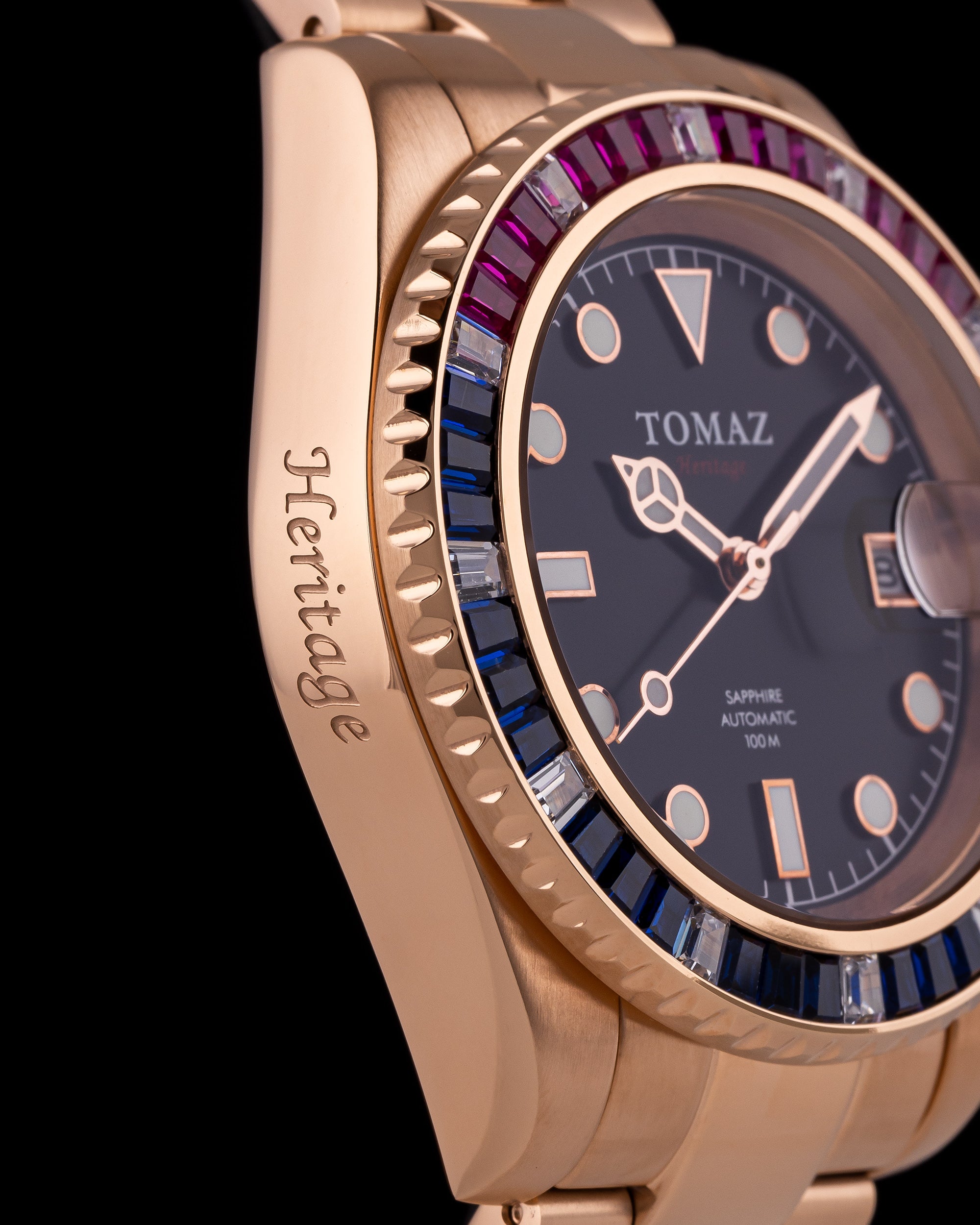 Tomaz Men's Watch GR01BS-D15 (Rosegold) with Navy Purple White Swarovski (Rosegold Stainless Steel)