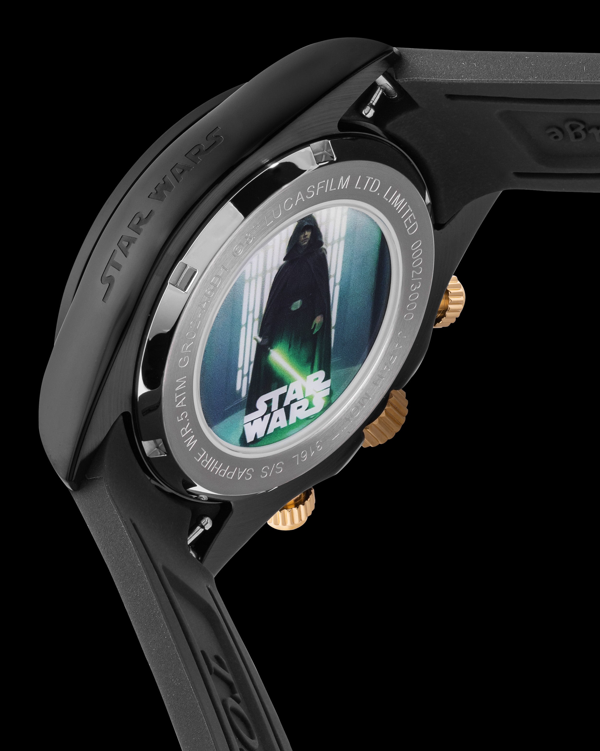 Star Wars Luke Skywalker GR02-A6D1 (Perak/Hitam) dengan Kristal Hijau dan Tali Kulit Getah Hitam