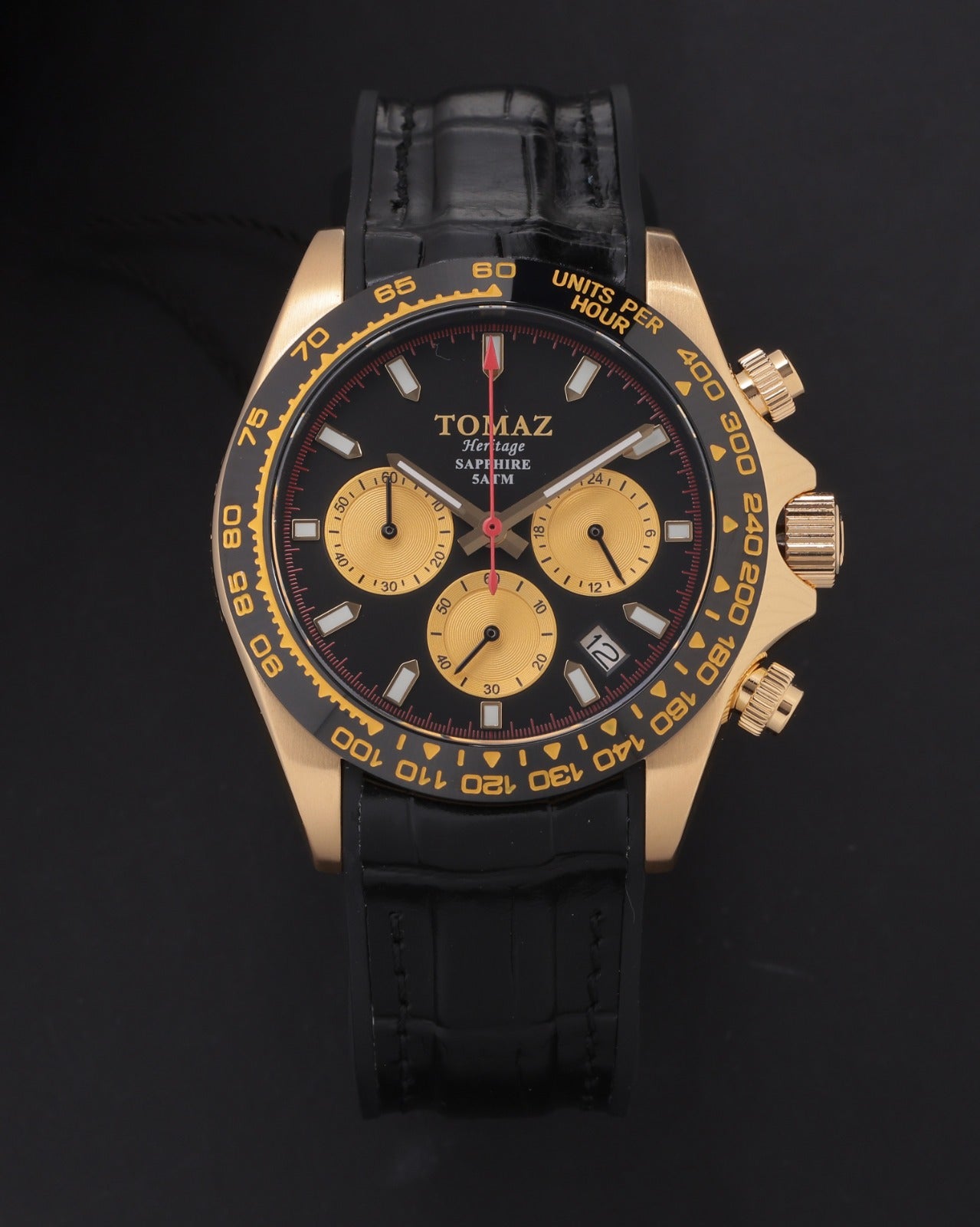 Jam Tangan Lelaki Tomaz GR02-AD16 (Emas/Hitam) dengan Tali Kulit Hitam