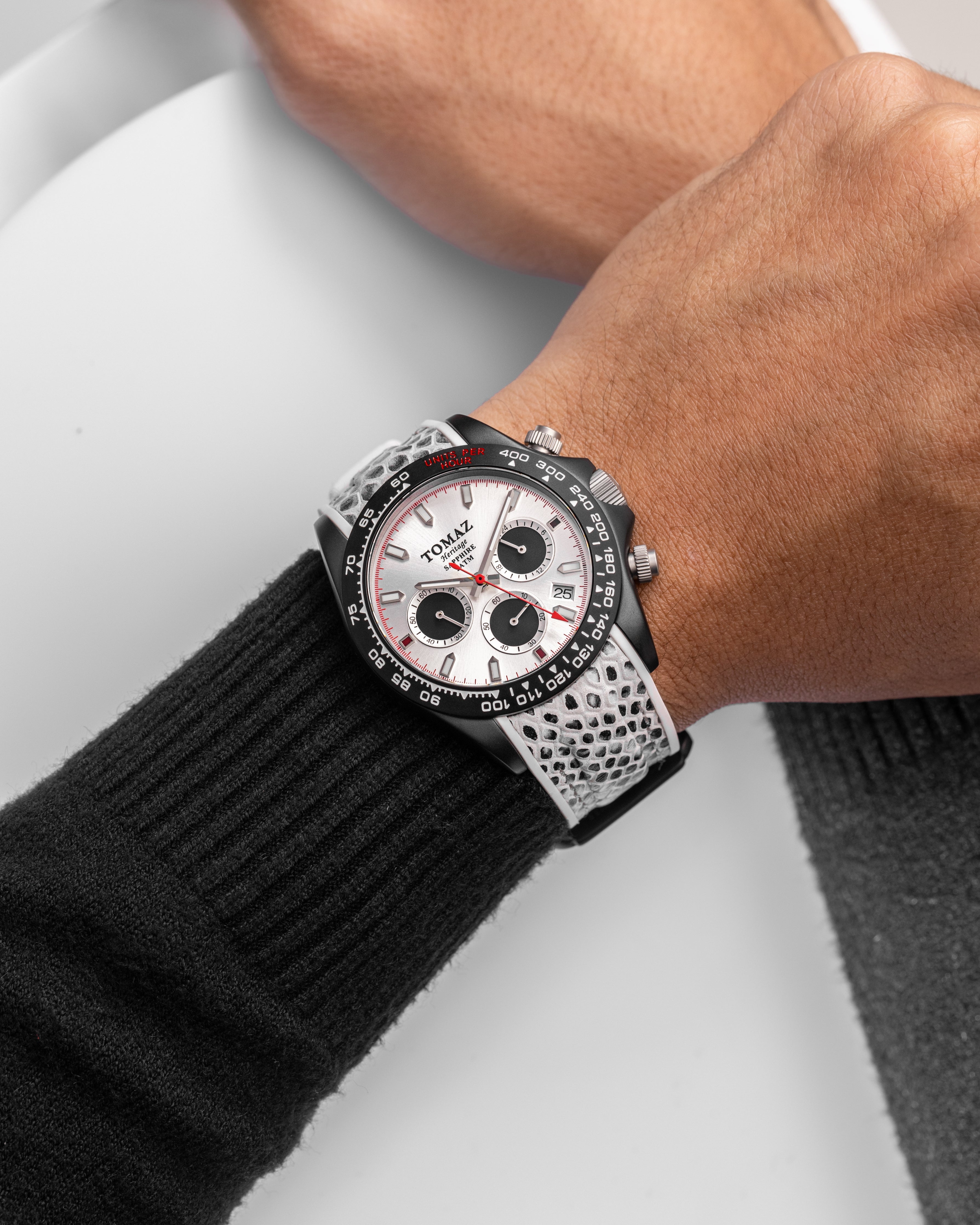 Tomaz Men's Watch GR02-AD21 (Black/White) and White Rubber Leather Strap