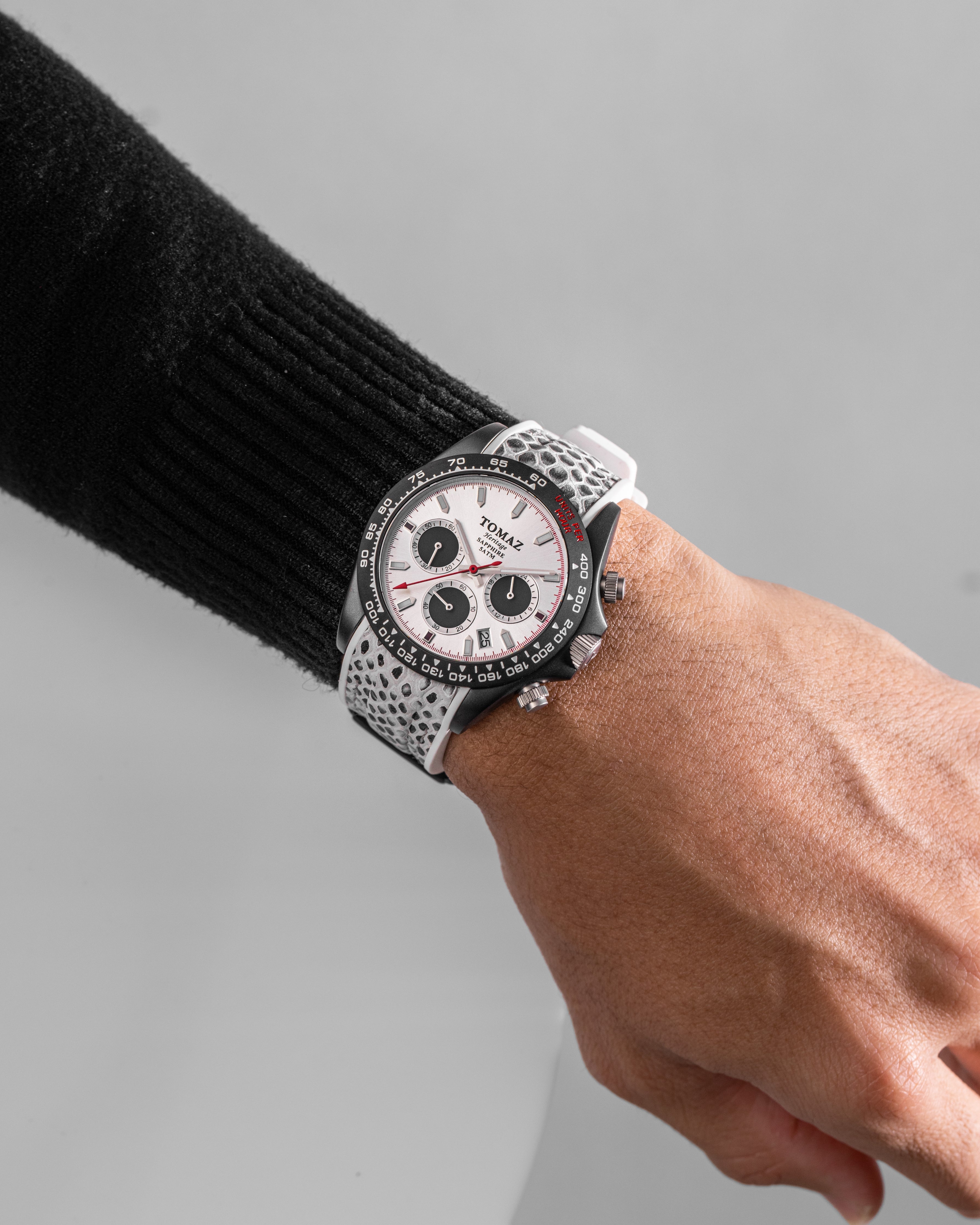 Tomaz Men's Watch GR02-AD21 (Black/White) and White Rubber Leather Strap