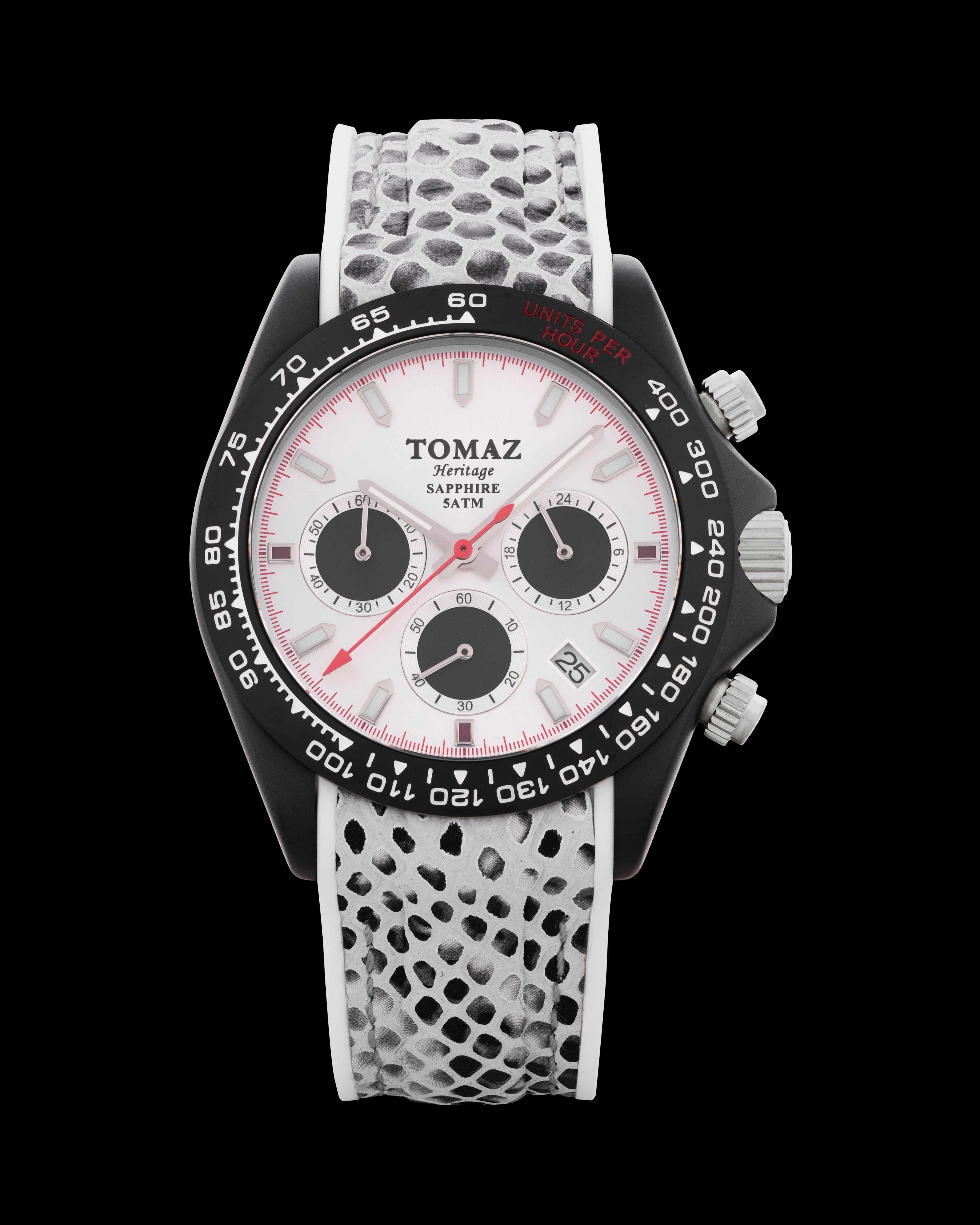 Tomaz Men's Watch GR02-AD21 (Black/White) and White Rubber Leather Strap