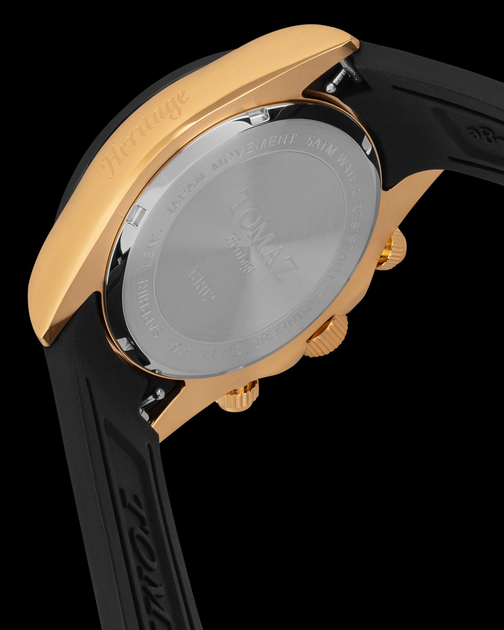 Jam Tangan Lelaki Tomaz GR02-AD29 (Emas/Hitam) dengan Tali Kulit Getah Buluh Hitam