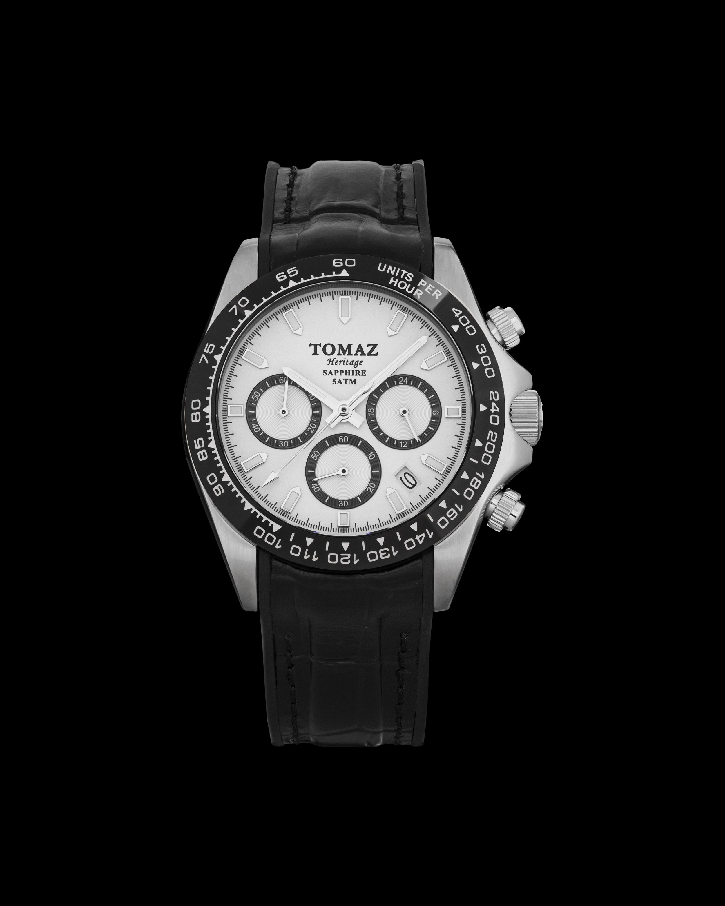 Jam Tangan Lelaki Tomaz GR02-AD30 (Perak/Hitam/Putih) dengan Tali Kulit Getah Hitam