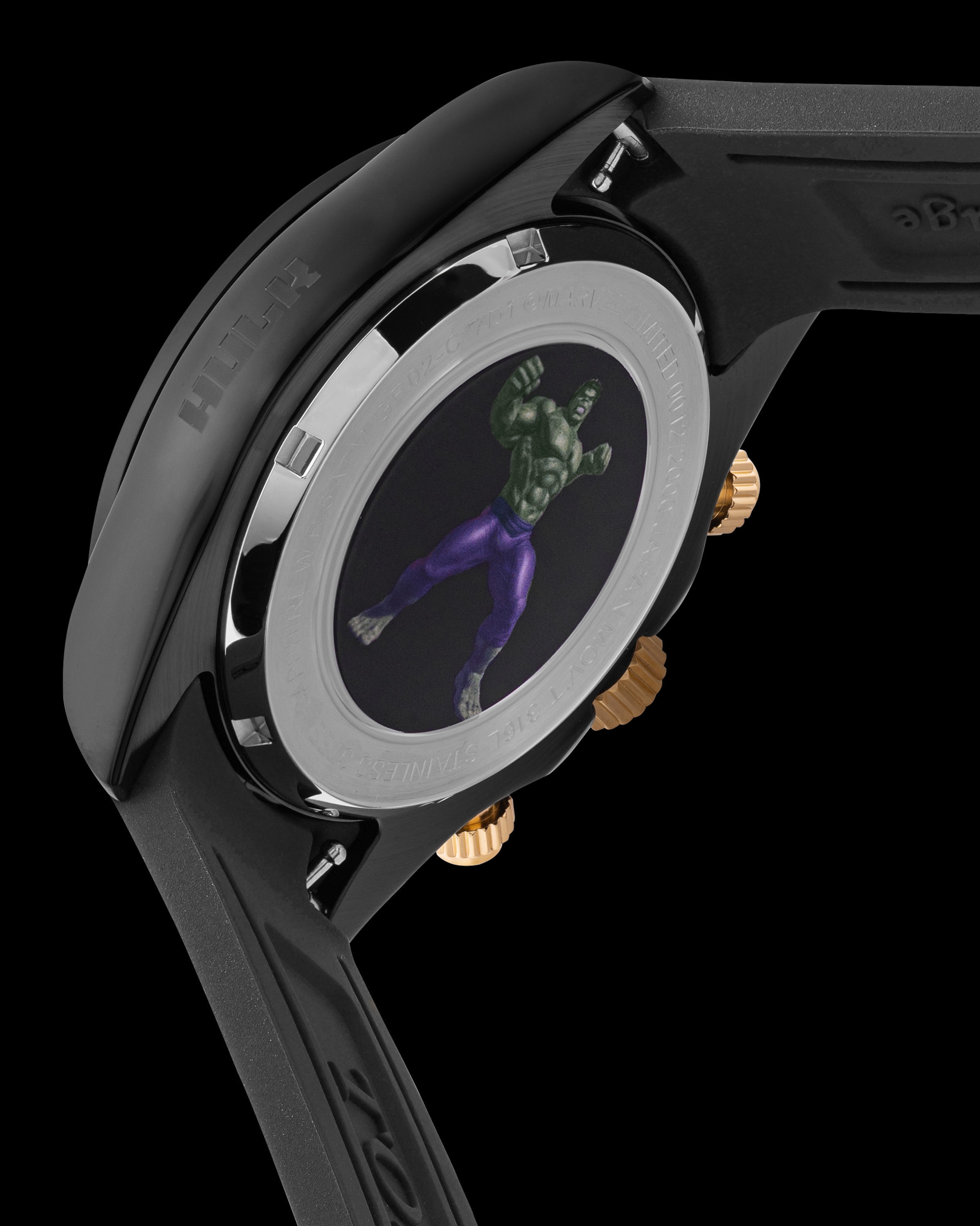 Marvel Hulk GR02-C17D1 (Black/Grey) with Green Rubber Leather Strap