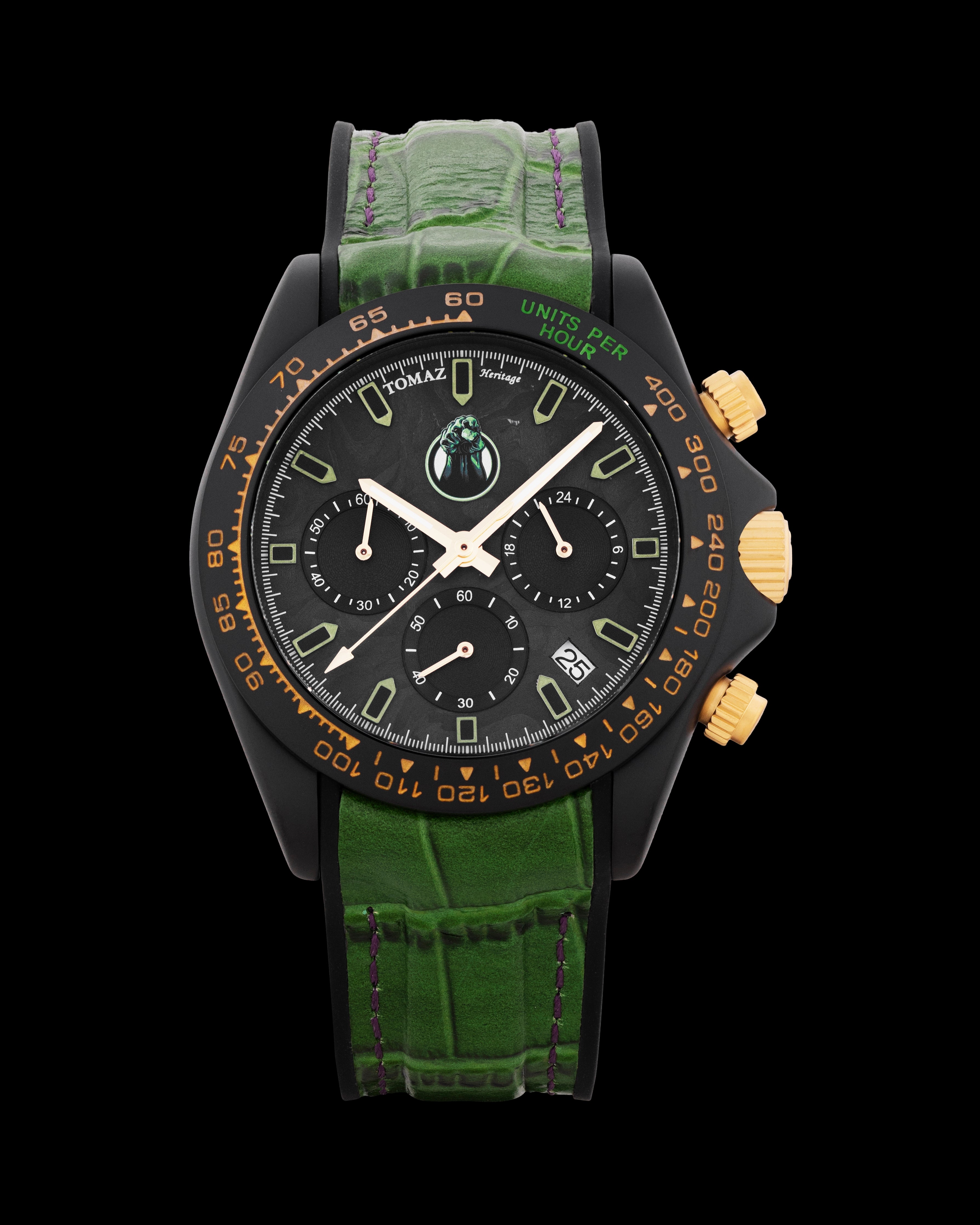 Marvel Hulk GR02-C17D1 (Black/Grey) with Green Rubber Leather Strap