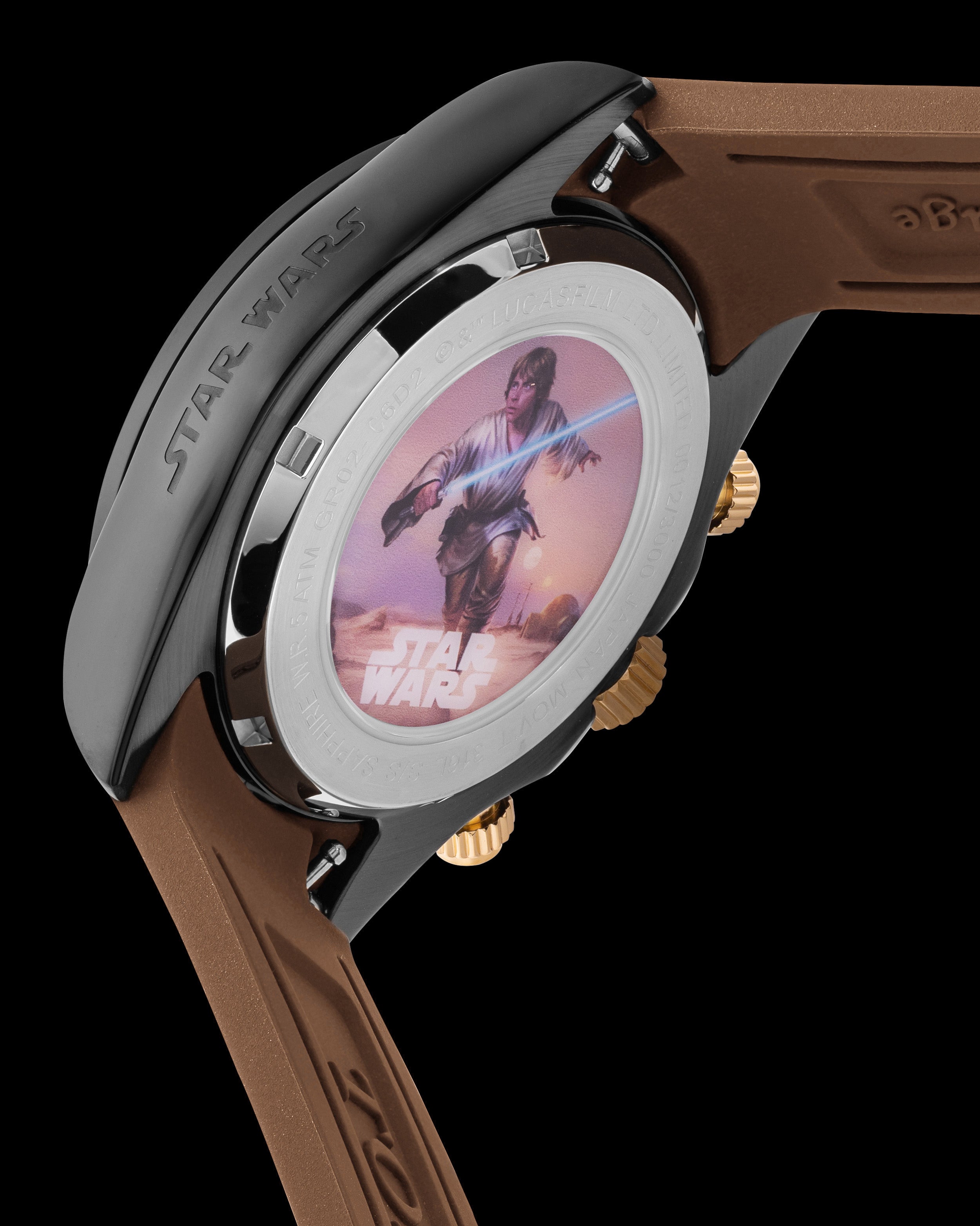 Star Wars Luke Skywalker GR02-C6D2 (Black/Khaki) with Khaki Rubber Leather Strap