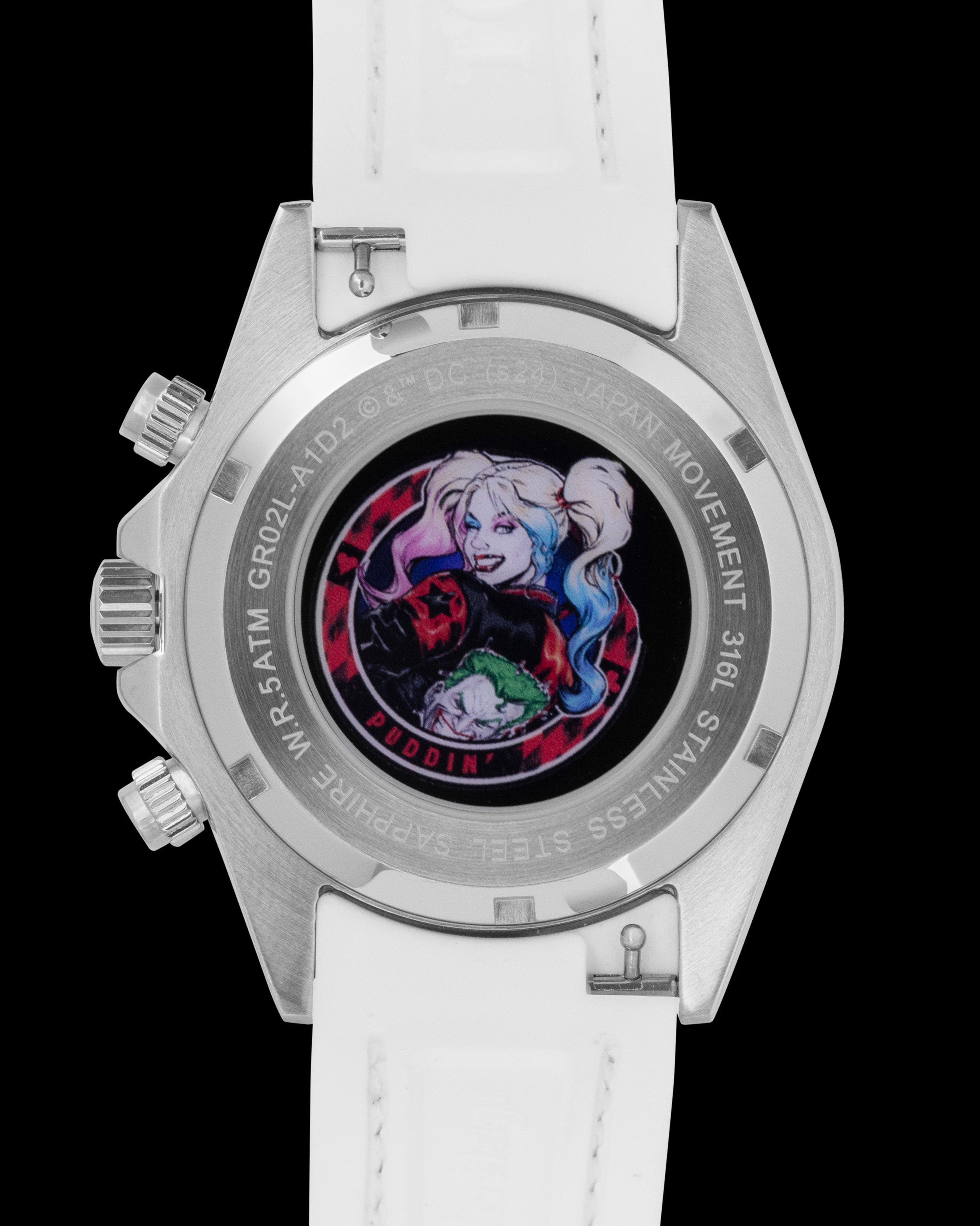 DC Harley Quinn GR02L-A1D2 (Perak/Putih) dengan Kristal Merah Jambu Biru (Tali Kulit Merah Jambu Biru)