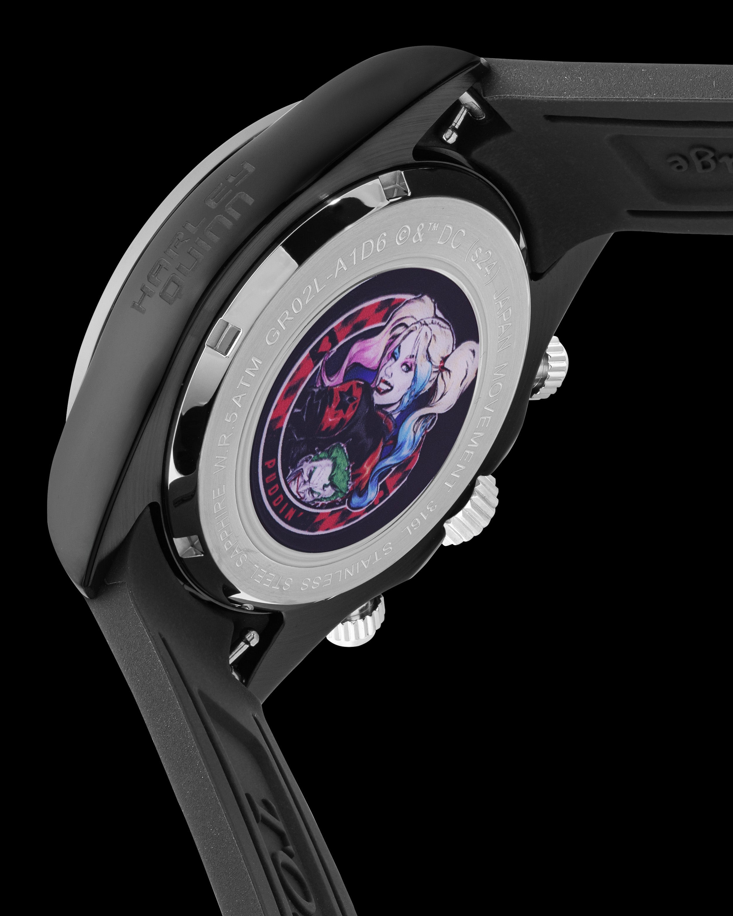 DC Harley Quinn GR02L-A1D6 (Hitam/Ungu) dengan Kristal Pelangi (Tali Kulit Ungu)
