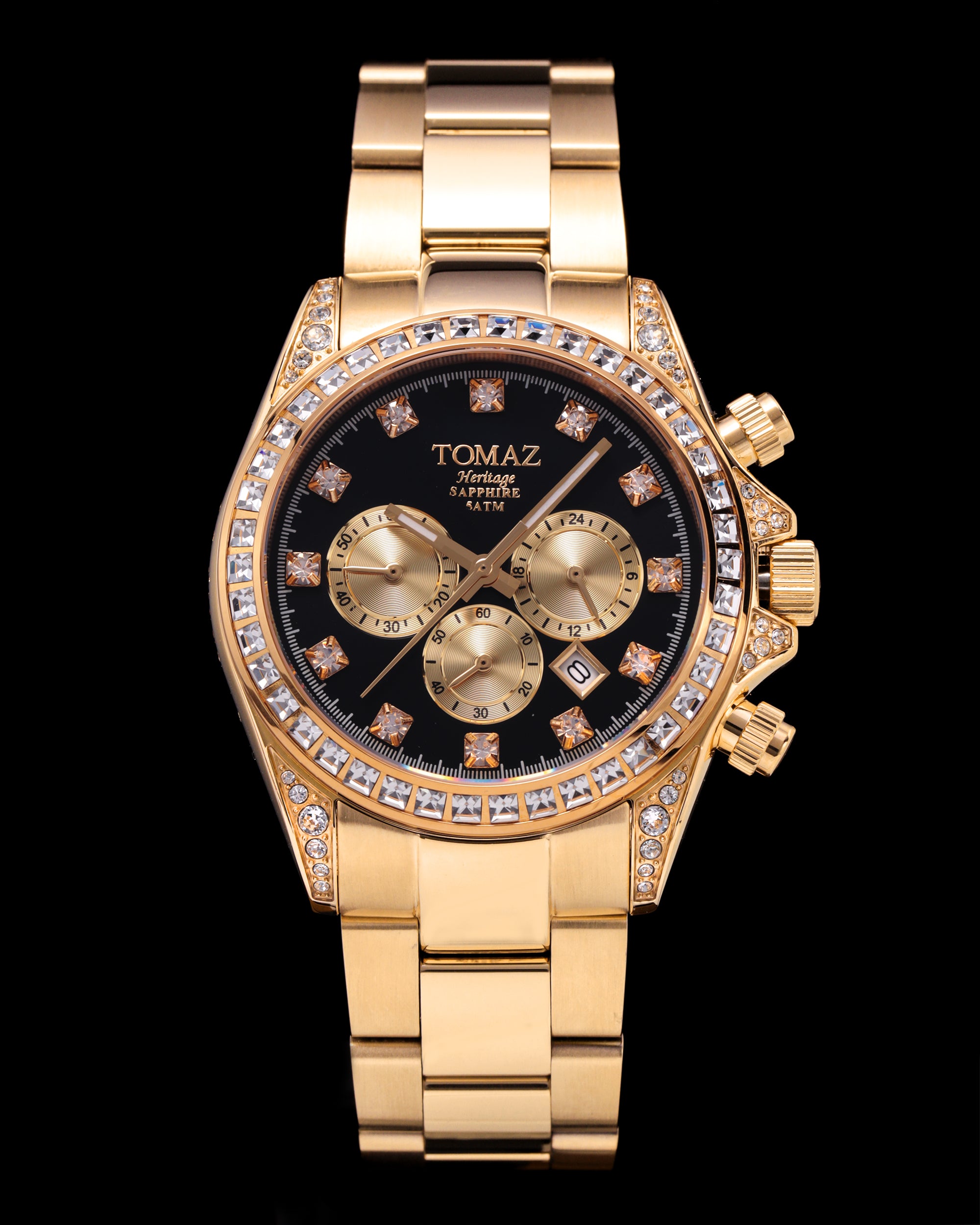 Jam Tangan Wanita Tomaz GR02L-D2 (Emas/Hitam) dengan Swarovski Putih (Keluli Tahan Karat Emas)