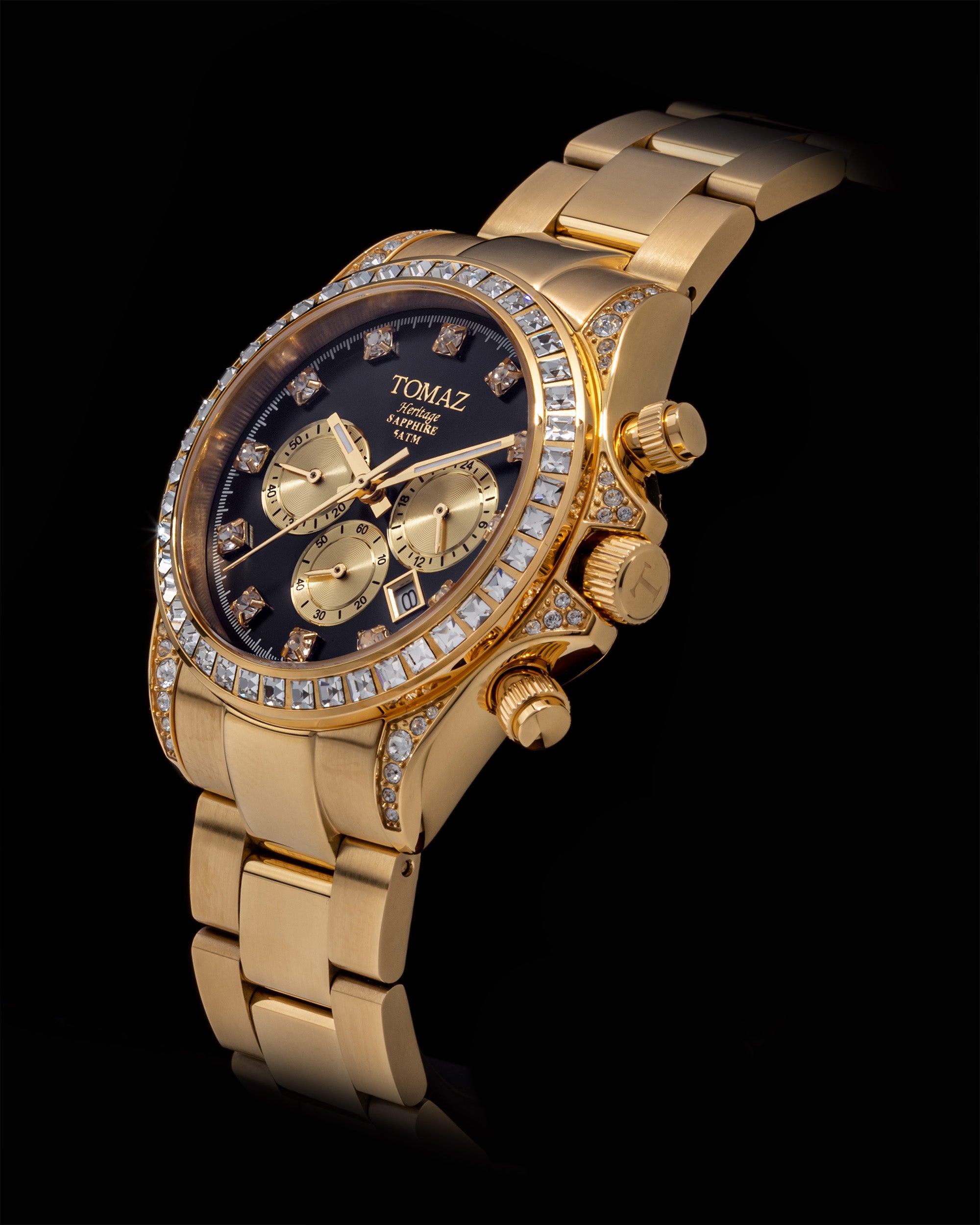 Jam Tangan Wanita Tomaz GR02L-D2 (Emas/Hitam) dengan Swarovski Putih (Keluli Tahan Karat Emas)