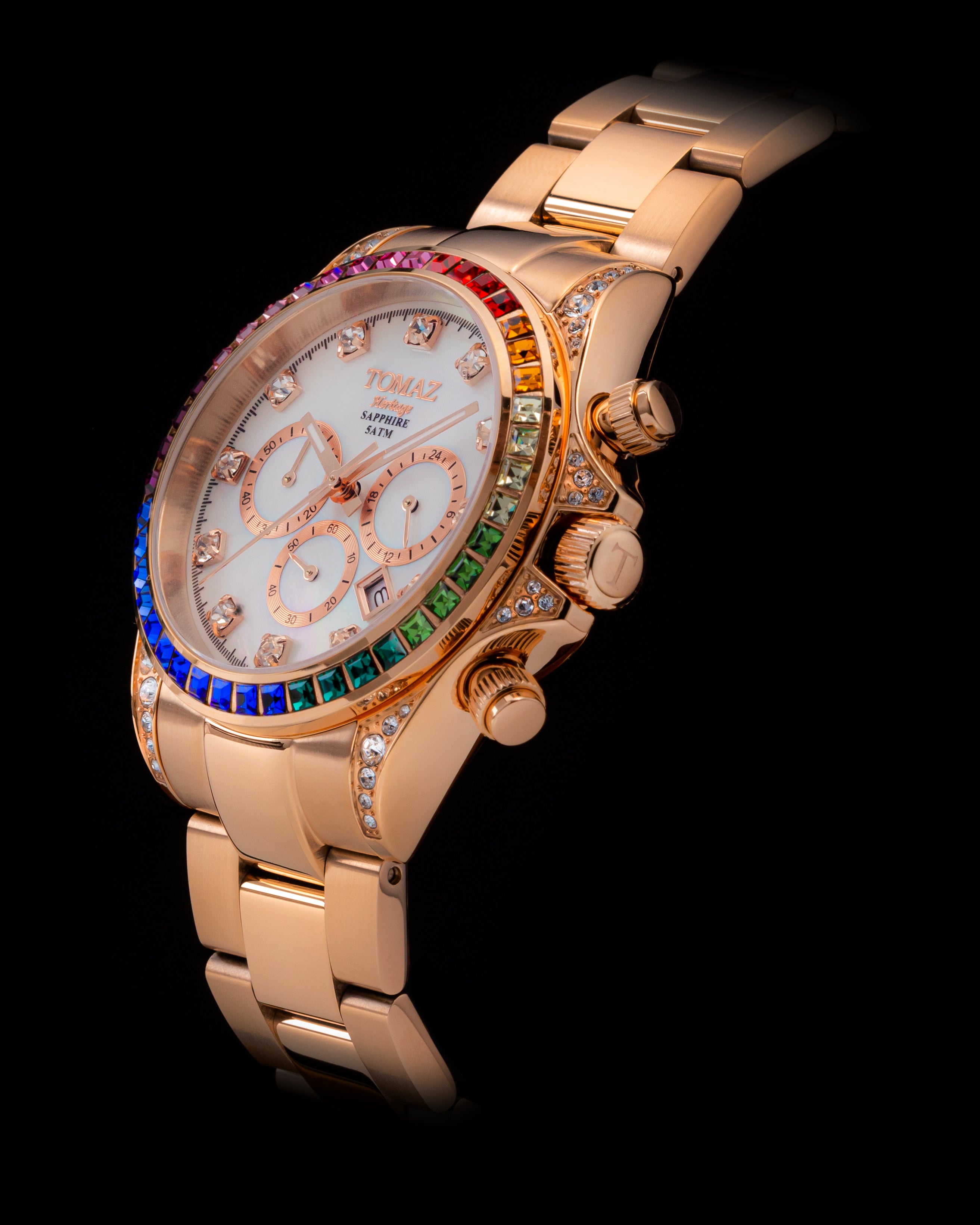 Jam Tangan Tomaz Ladies GR02L-D5 (Rosegold/Putih) dengan Rainbow Swarovski (Rosegold Stainless Steel0