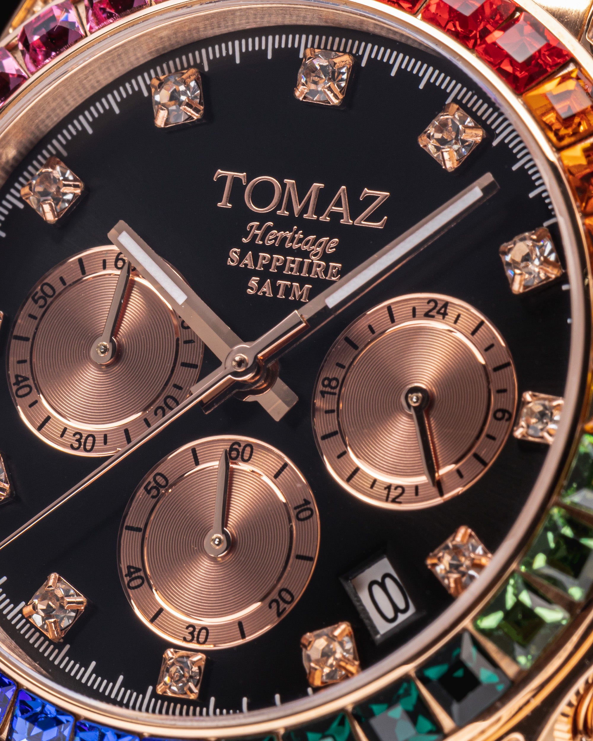 Jam Tangan Lelaki Tomaz GR02M-D1 (Rosegold/Hitam) dengan Rainbow Swarovski (Rosegold Stainless Steel)