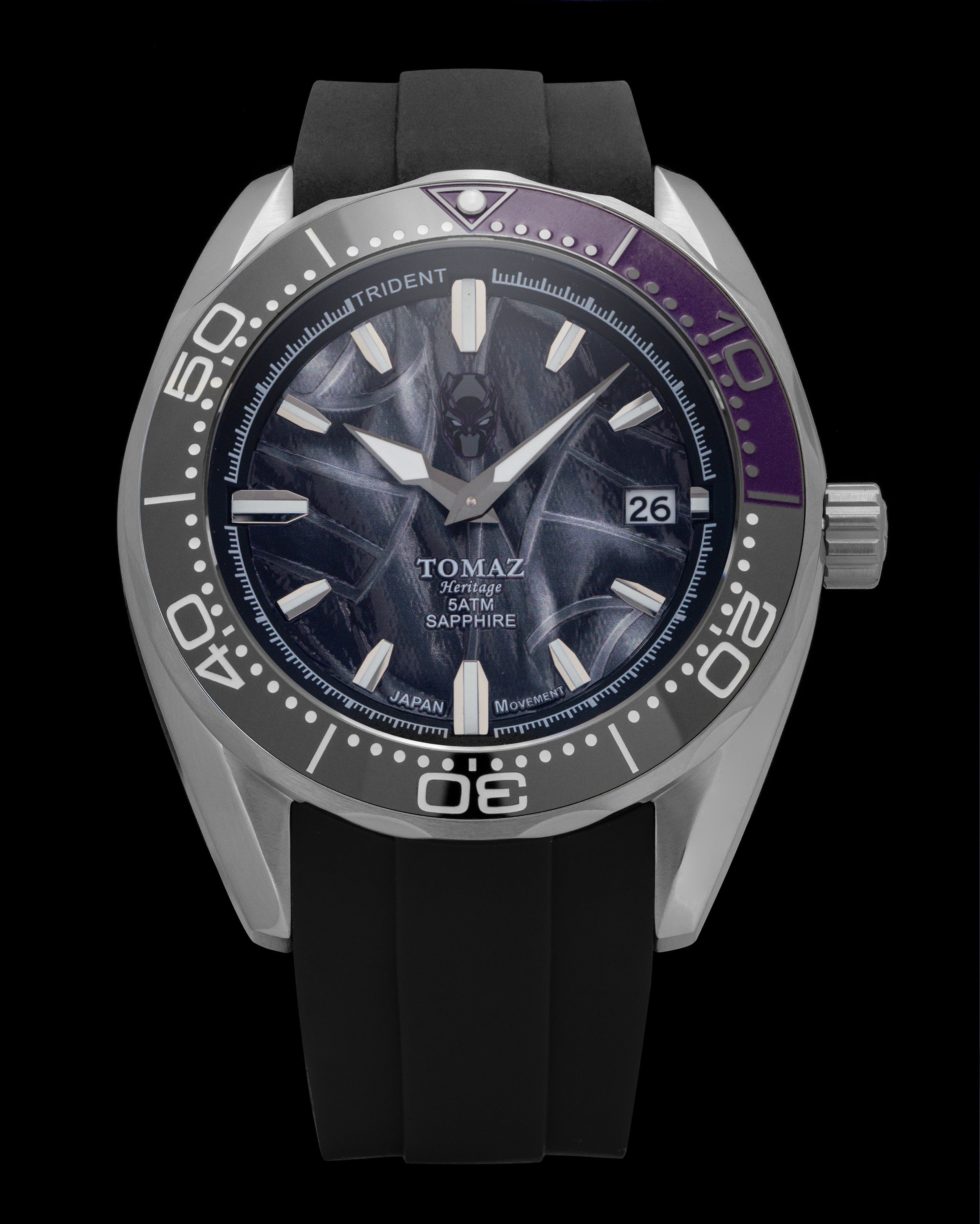 Marvel Black Panther GR03I-D1 (Perak/Hitam) Tali Silikon Hitam