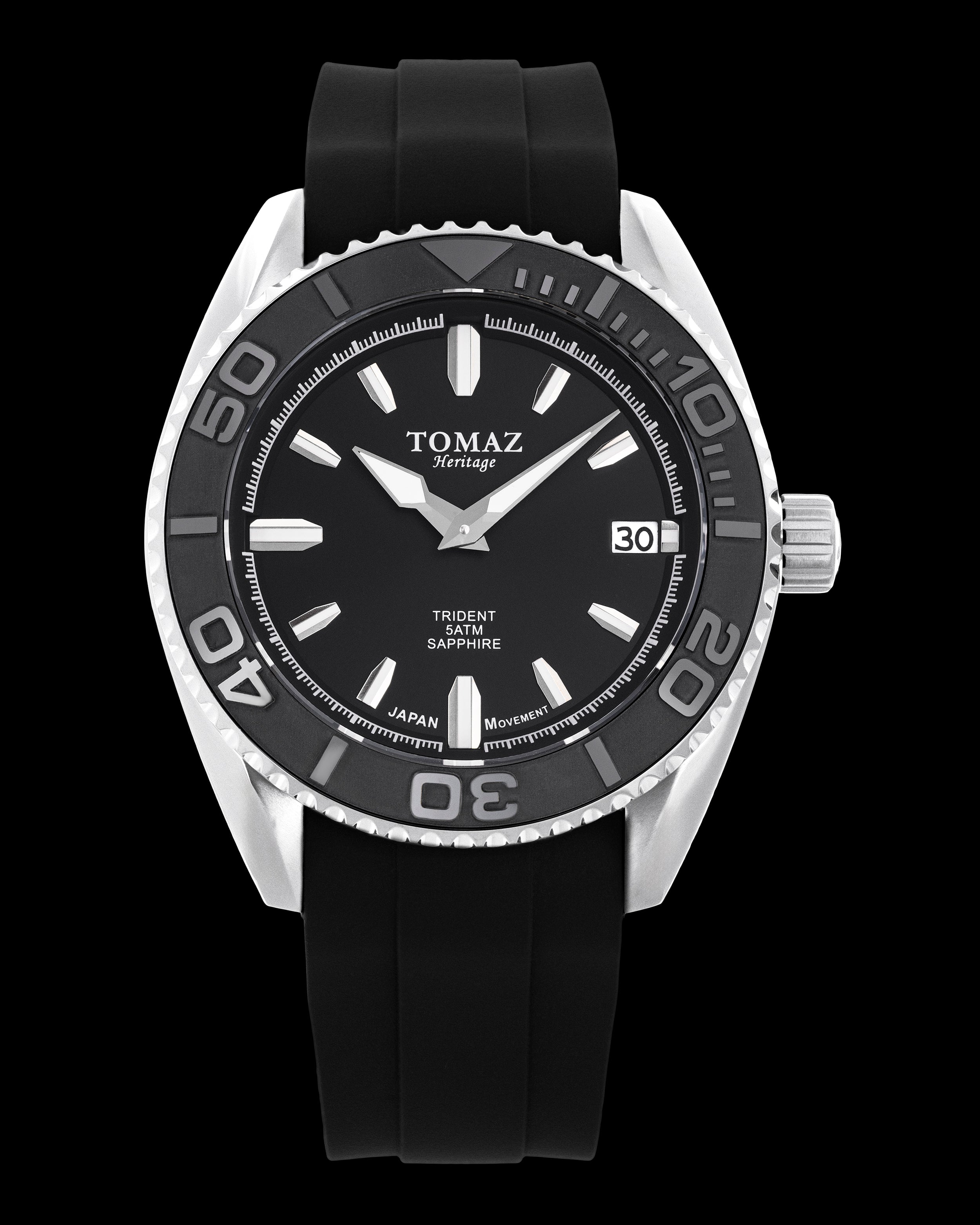 Tomaz Trident GR03N-D2 (Perak/Kelabu/Hitam) dengan Tali Getah Hitam