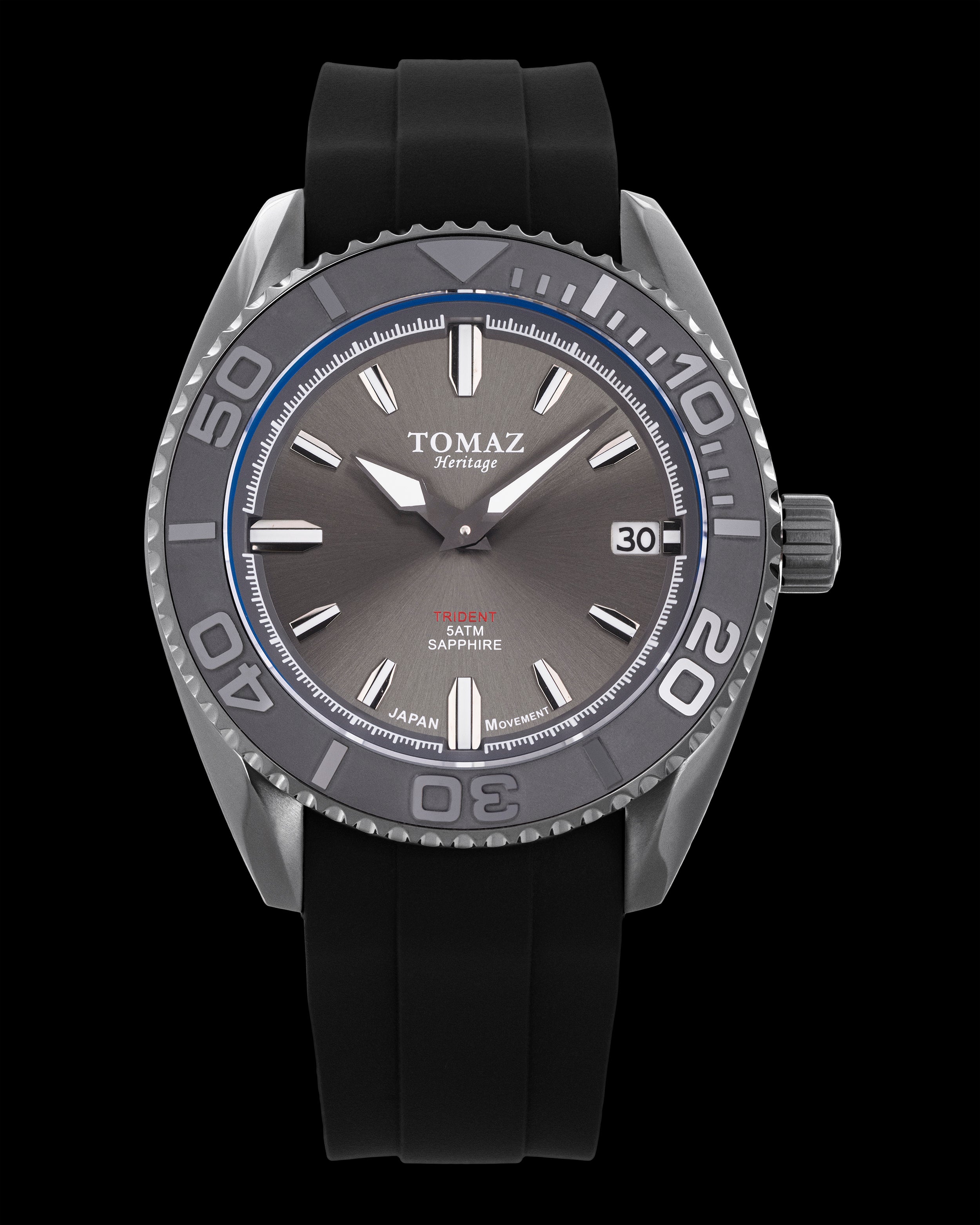 Tomaz Trident GR03N-D5 (Perak/Kelabu) dengan Tali Getah Hitam