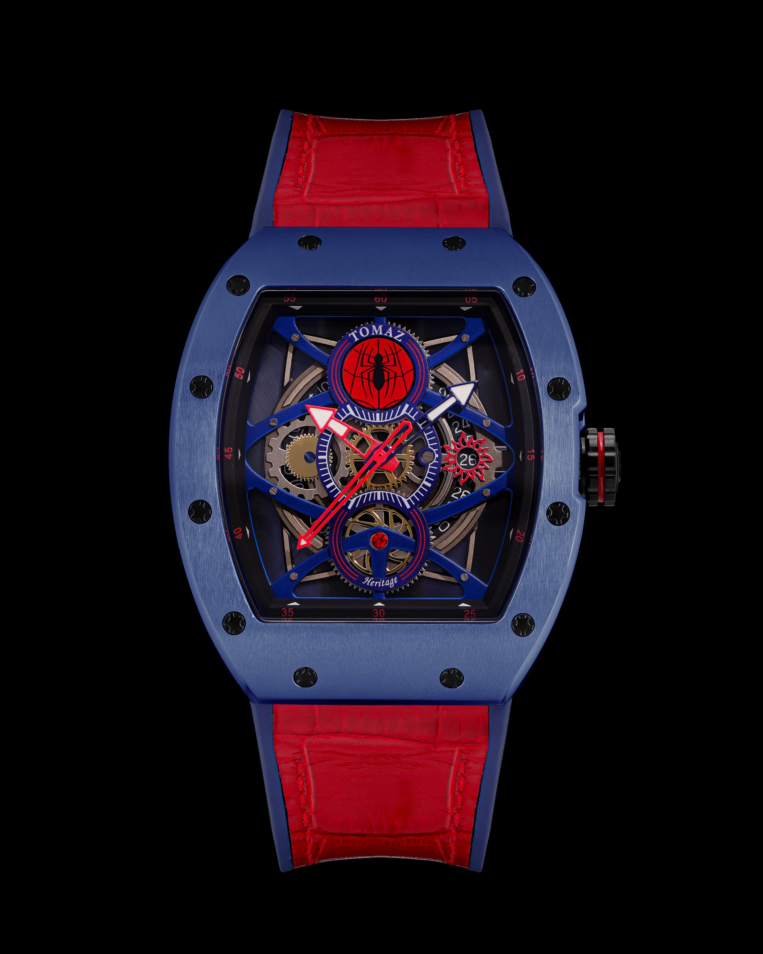 Marvel Spiderman TQ039-ID1 (Navy/Hitam) dengan Silikon Buluh Merah dan Tali Kulit