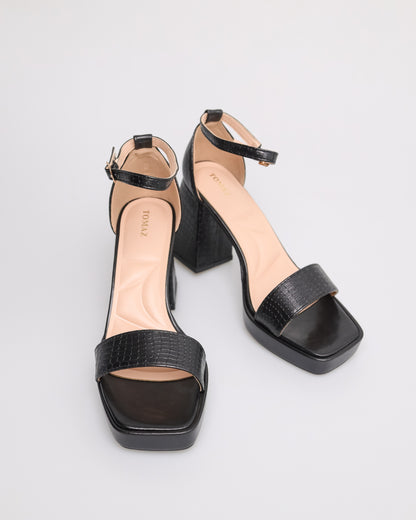 Tomaz NN180 Ladies Open Toe Wide-Block Heels (Black)