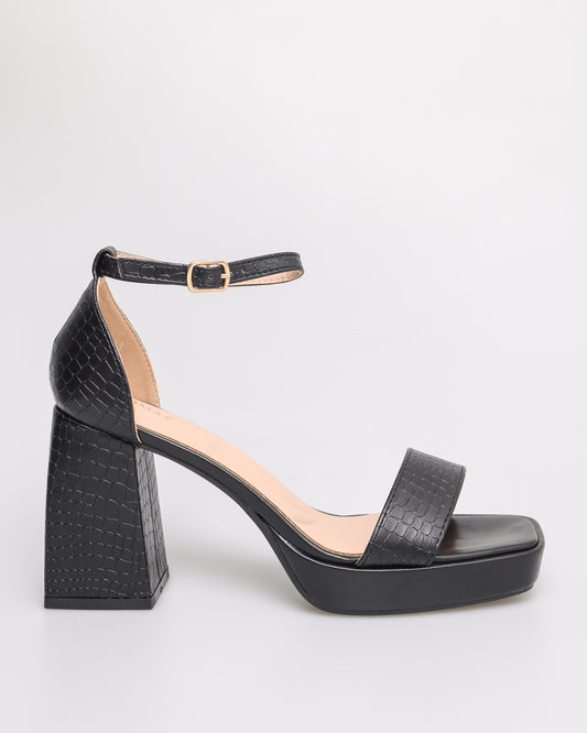 Tomaz NN180 Ladies Open Toe Wide-Block Heels (Black)
