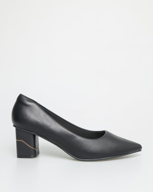 Tomaz NN233 Ladies Pointy Metallic Chained Block Heels (Black)