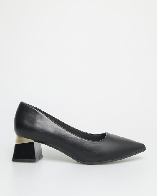 Tomaz NN242 Ladies Metallic Triangle Detail Heels (Black)