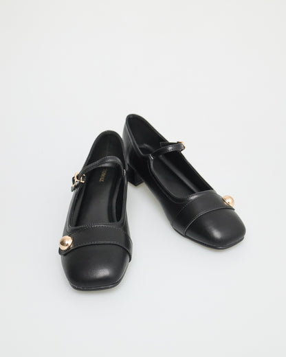 Tomaz NN212 Ladies Button Mary Janes Low Heels (Black)
