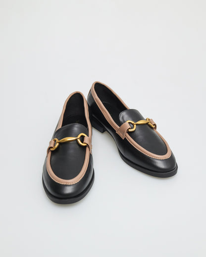 Tomaz FL038 Ladies Gold Horsebits Loafers (Black)