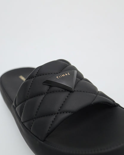 Tomaz NN190 Ladies Quilted Emblem Sandals (Black)