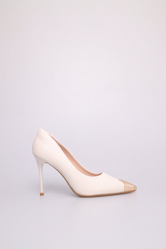 Tomaz FL068 Ladies Gold Pointy Stripes Heels (Cream)